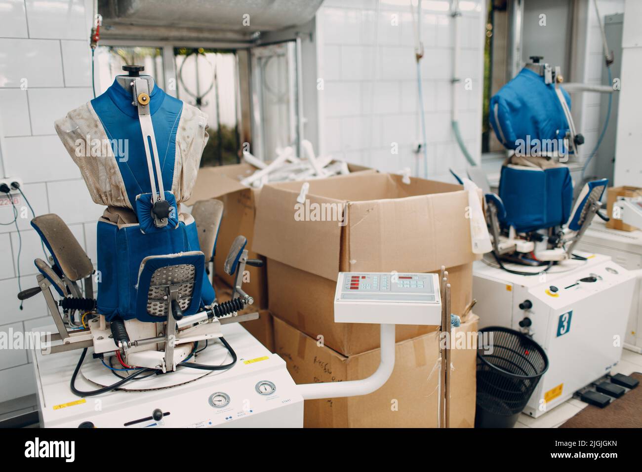 Dry cleaning ironing steamer clothes equipment. Clean cloth chemical