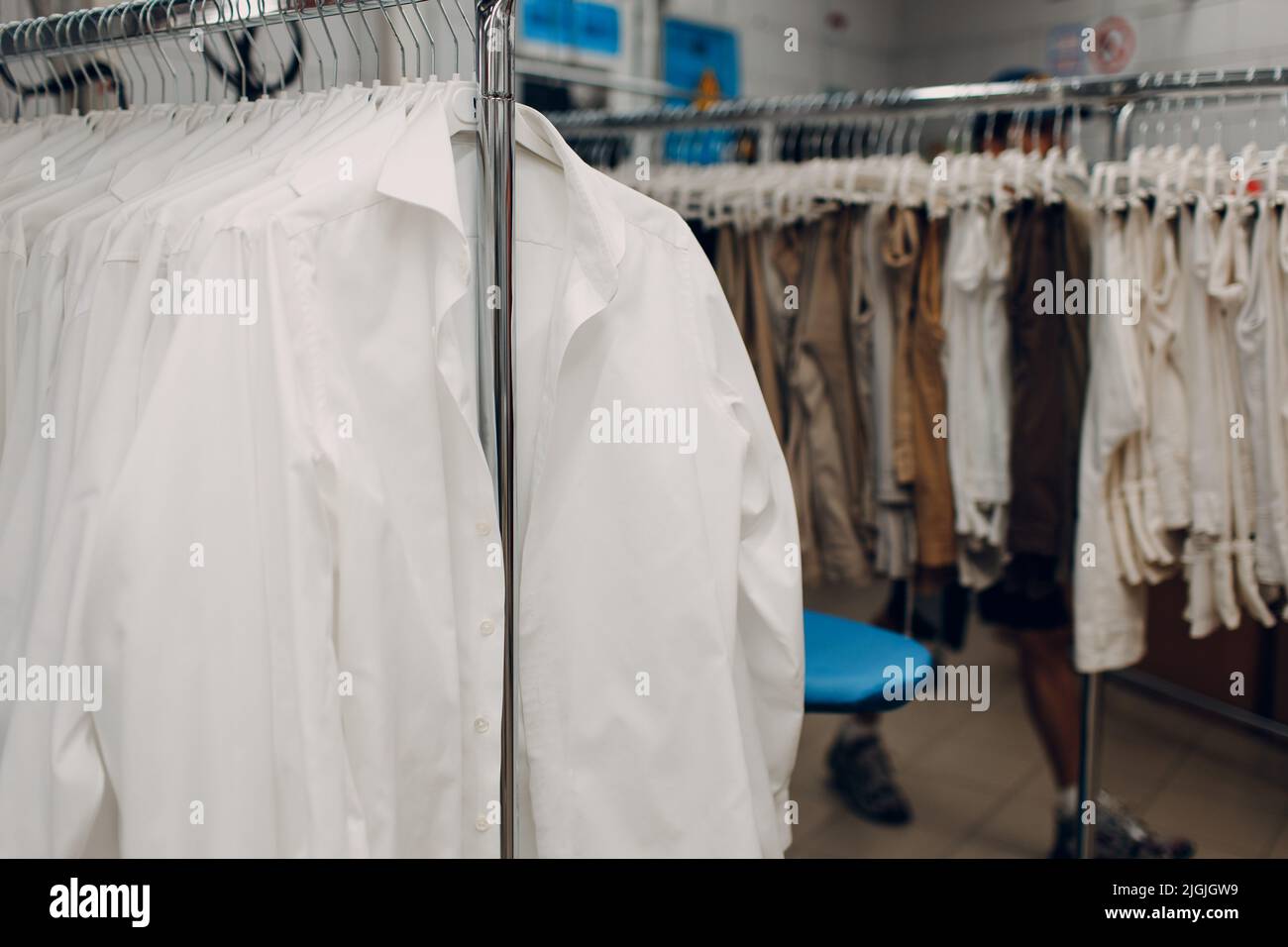 Dry cleaning white shirts clothes. Clean cloth chemical process