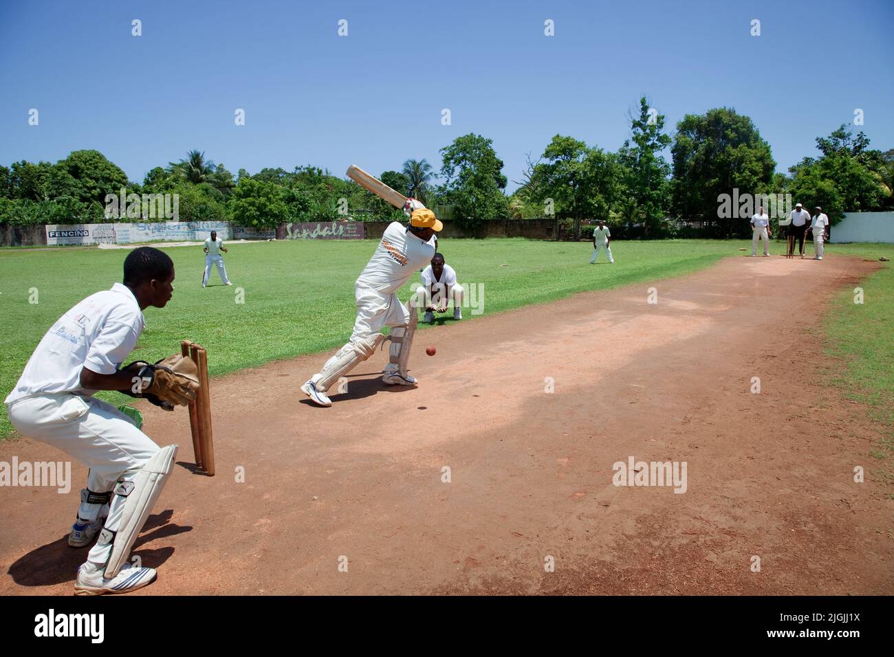 Jamaica, Ocho Rios, although soccer is getting more populair, cricket is still the nr.1 sport in the country. Stock Photo