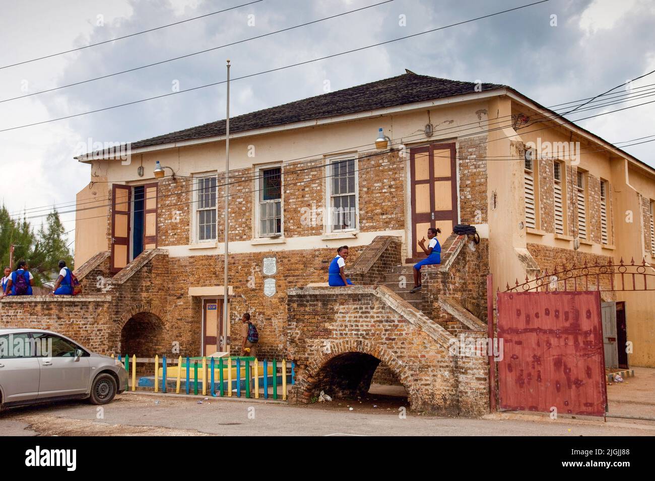 Jamaica, The high school of athlete Marlene Ottey in Lucea was restored with help of this sports woman. Stock Photo