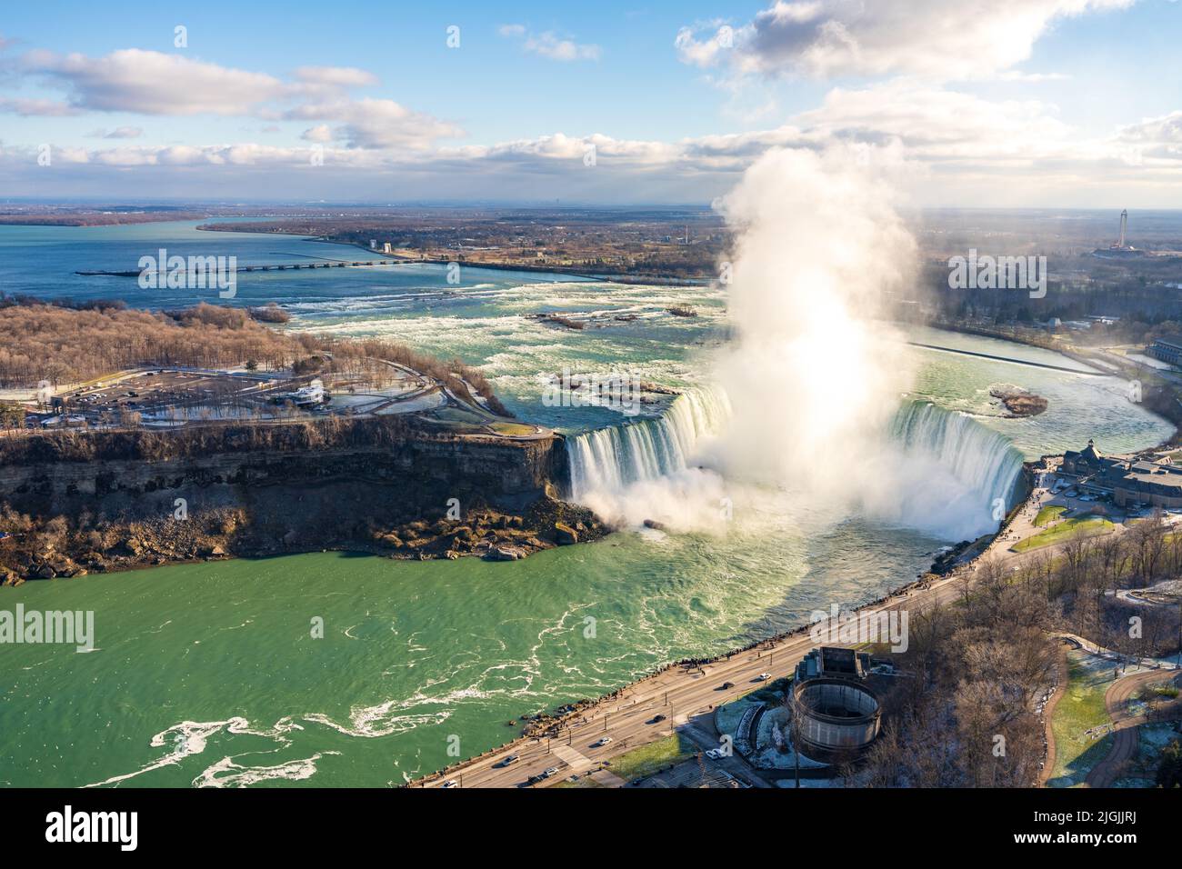 Overlooking the Niagara River Horseshoe Falls in a sunny day. Stock Photo