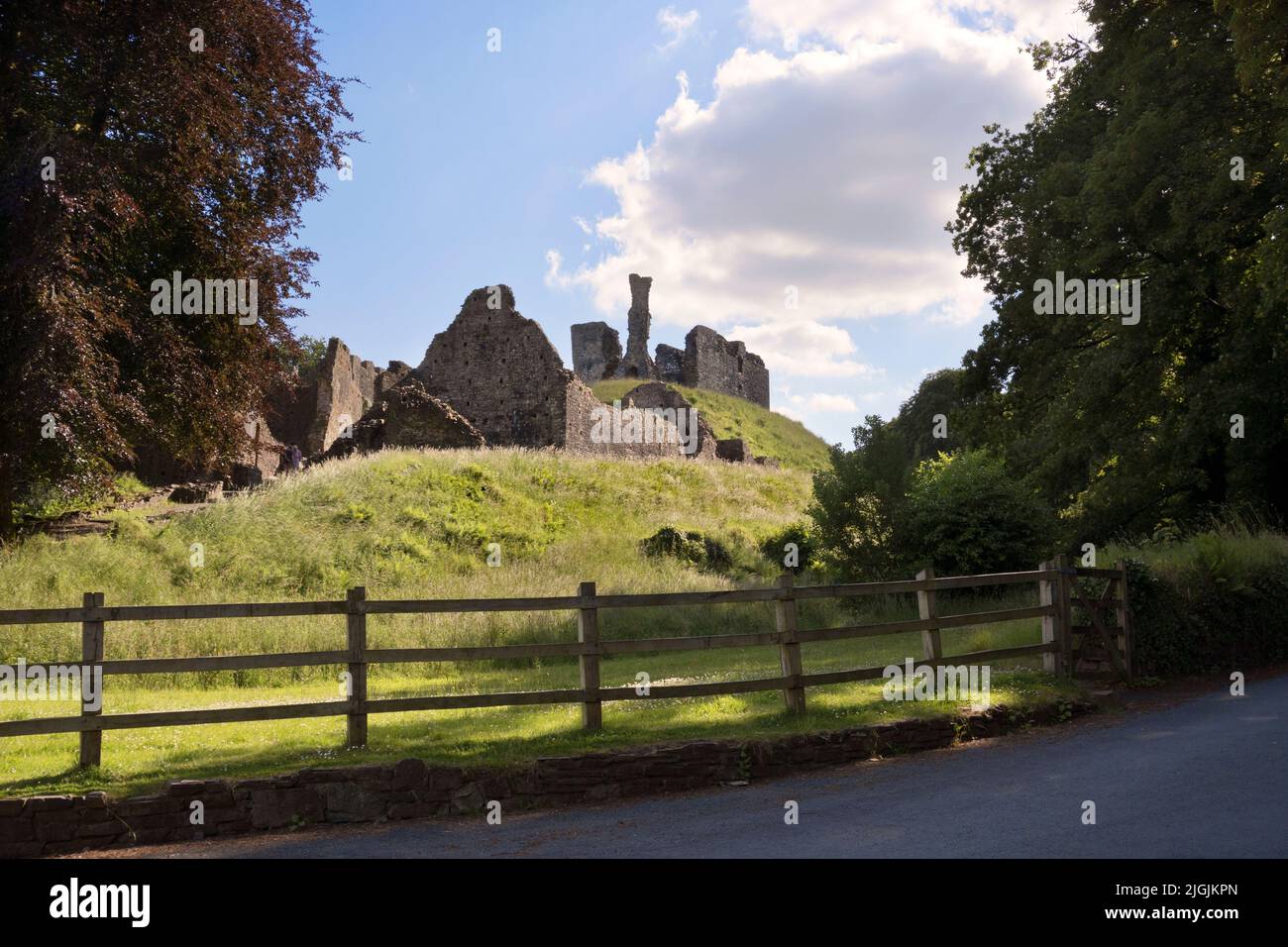 Okehampton Castle, Devon. The largest castle in Devon, began as a motte and bailey after the Norman Conquest. Stock Photo