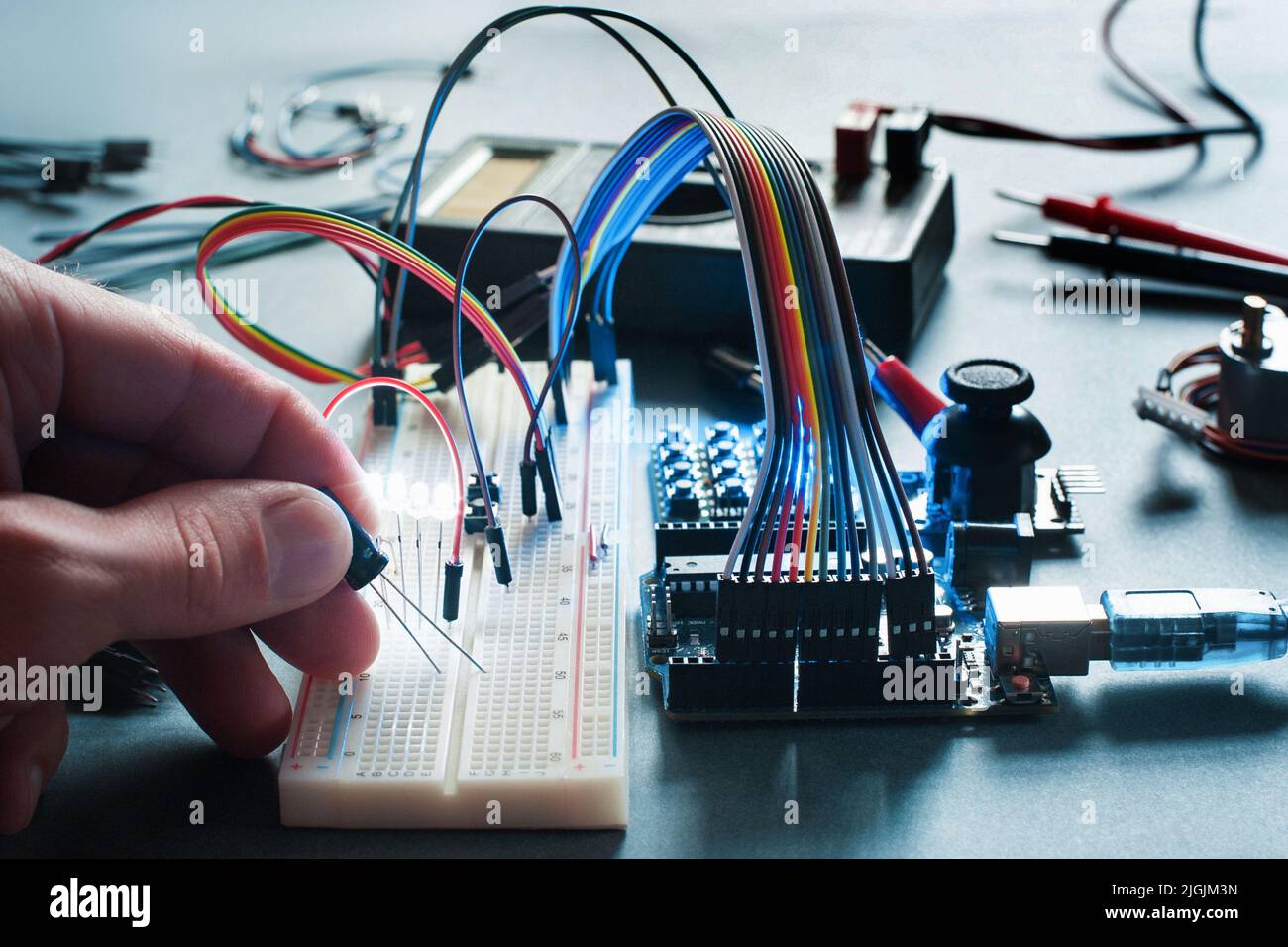 Circuits creation with electronic components Stock Photo