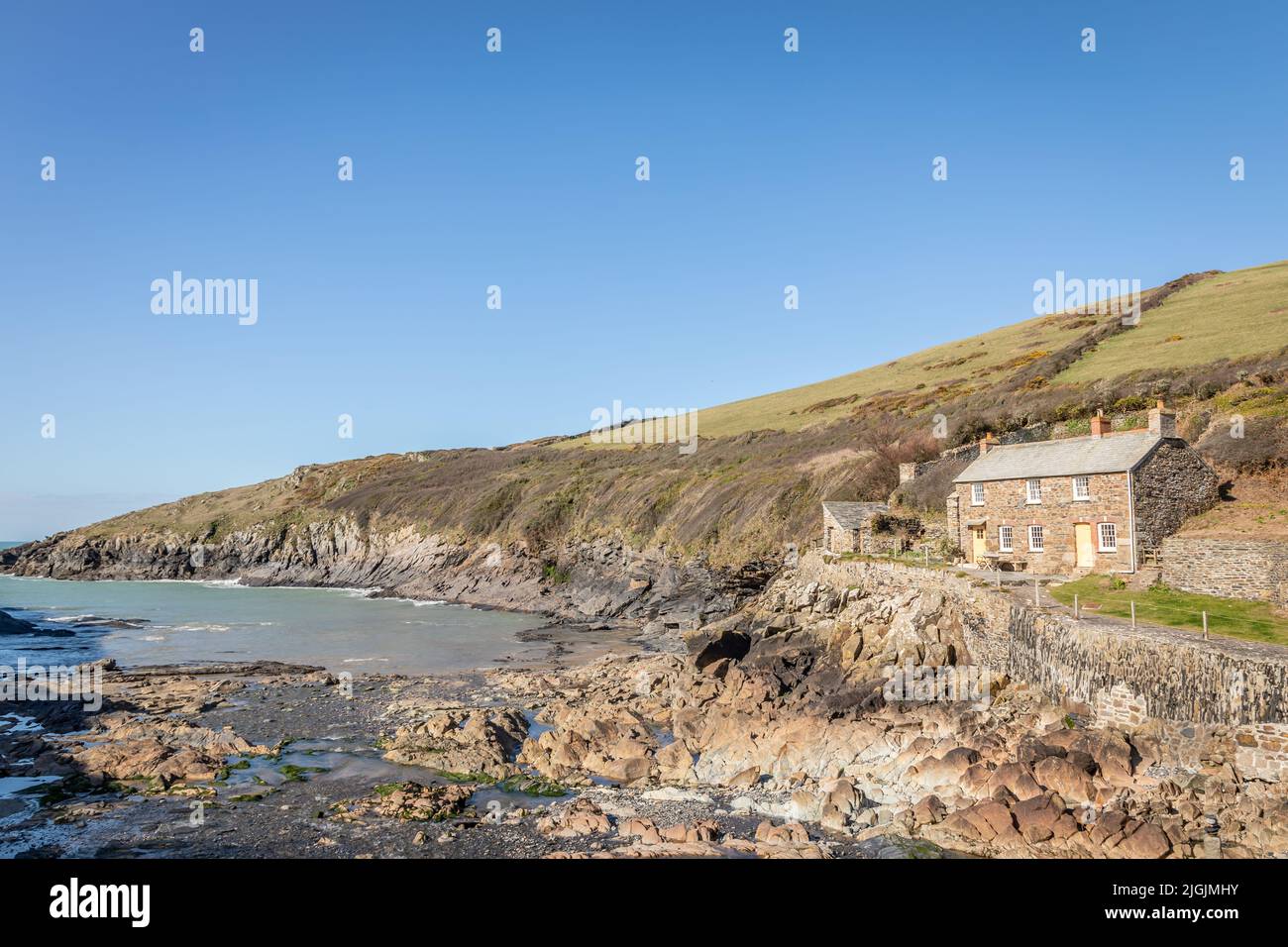 View of cliffs at Port Quin, Cornwall, England, UK Stock Photo