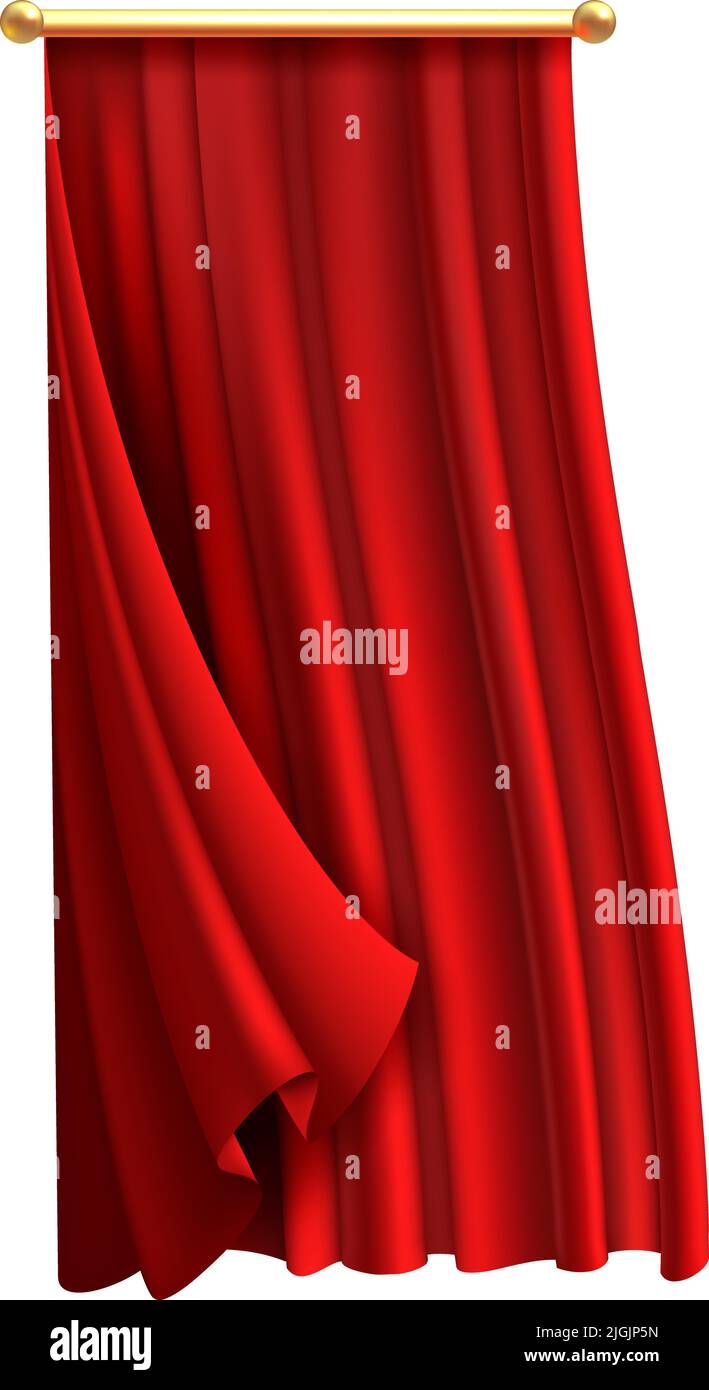 Waving drapes. Realistic hanging red textile curtains Stock Vector