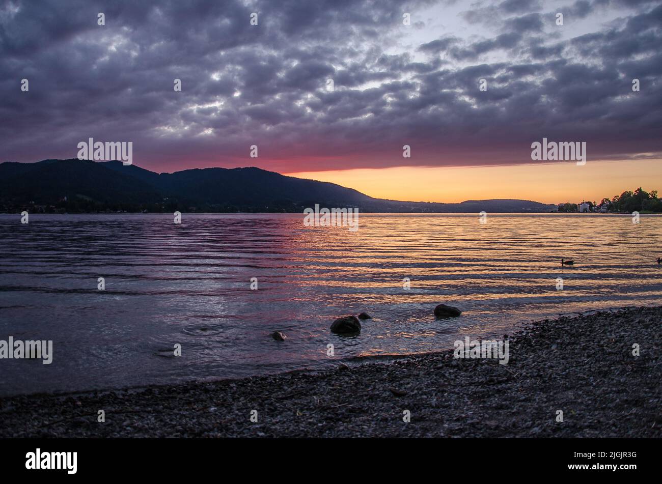 Sunset at Lake Tegernsee in Uppere Bavaria Stock Photo