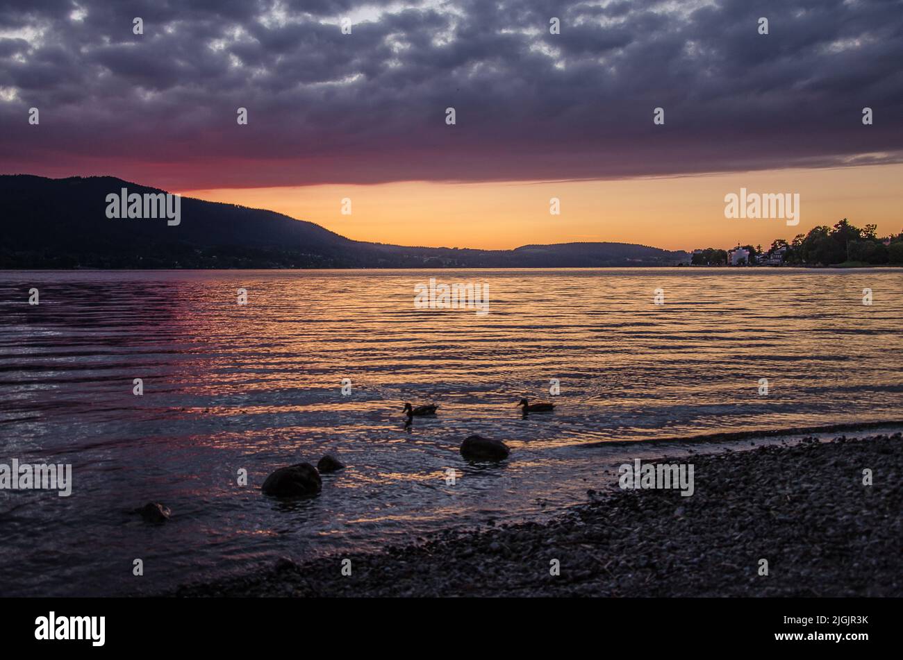Sunset at Lake Tegernsee in Uppere Bavaria Stock Photo