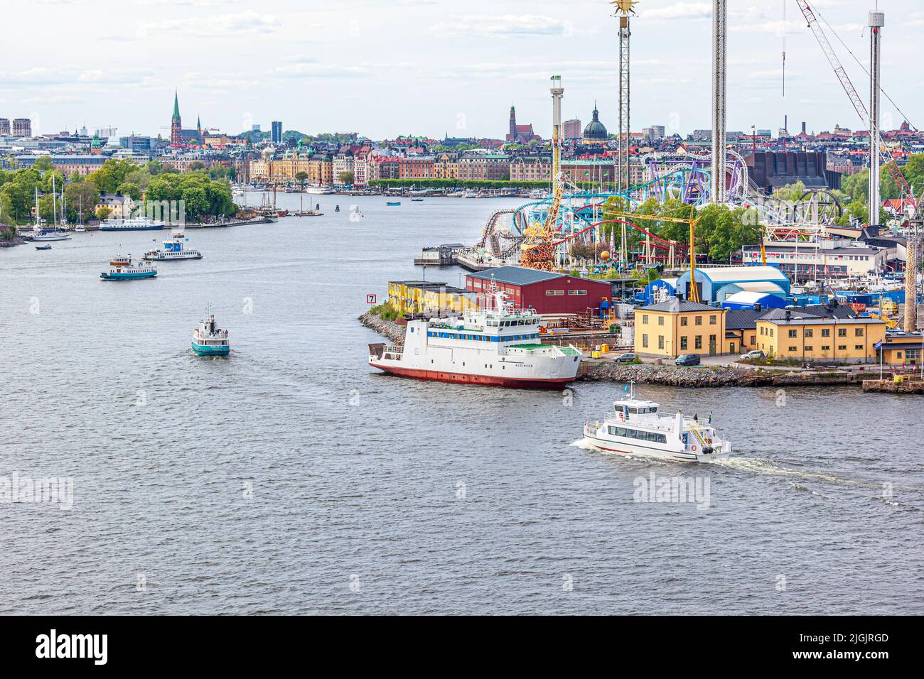 The Gröna Lund Theme Park on Djurgården Island in the Stockholm Archipelago, Sweden. The city of Stockholm is in the background. Stock Photo