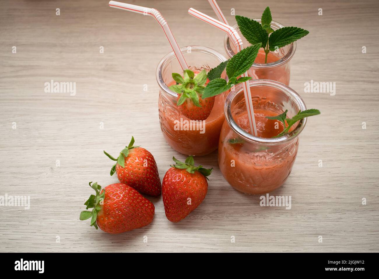 Strawberry milkshakes in a crystal glass Stock Photo