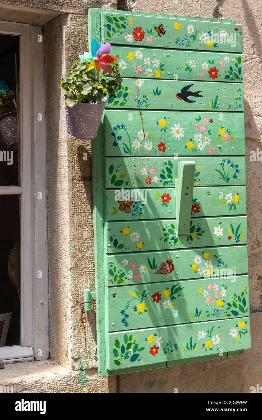 Painted Shutter, Zdenac Street, Rovinj, Croatia Stock Photo