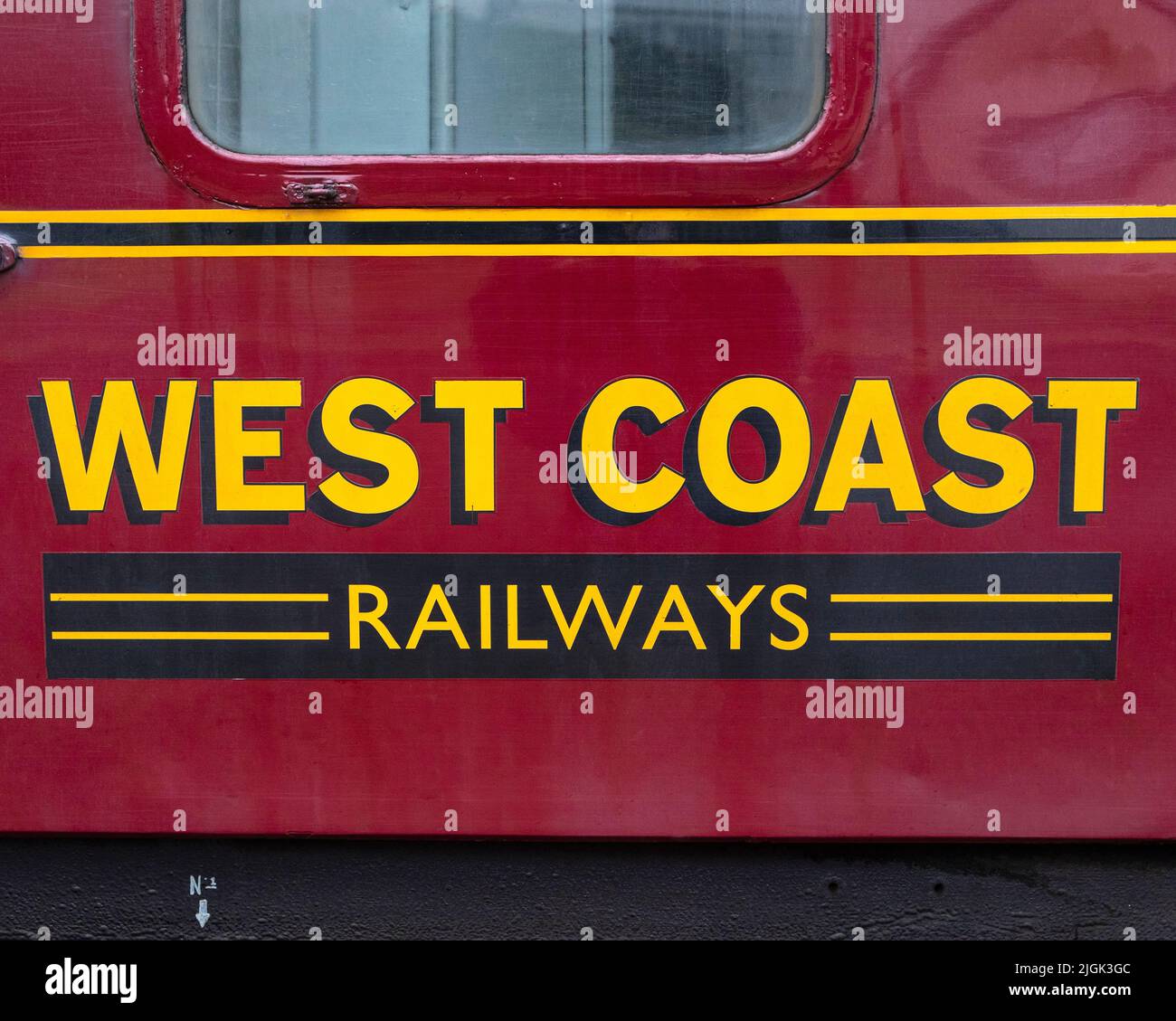 Scotland, UK - October 9th 2021: The West Coast Railways logo on the famous Jacobite Express railway carriage in Mallaig, Scotland. Stock Photo