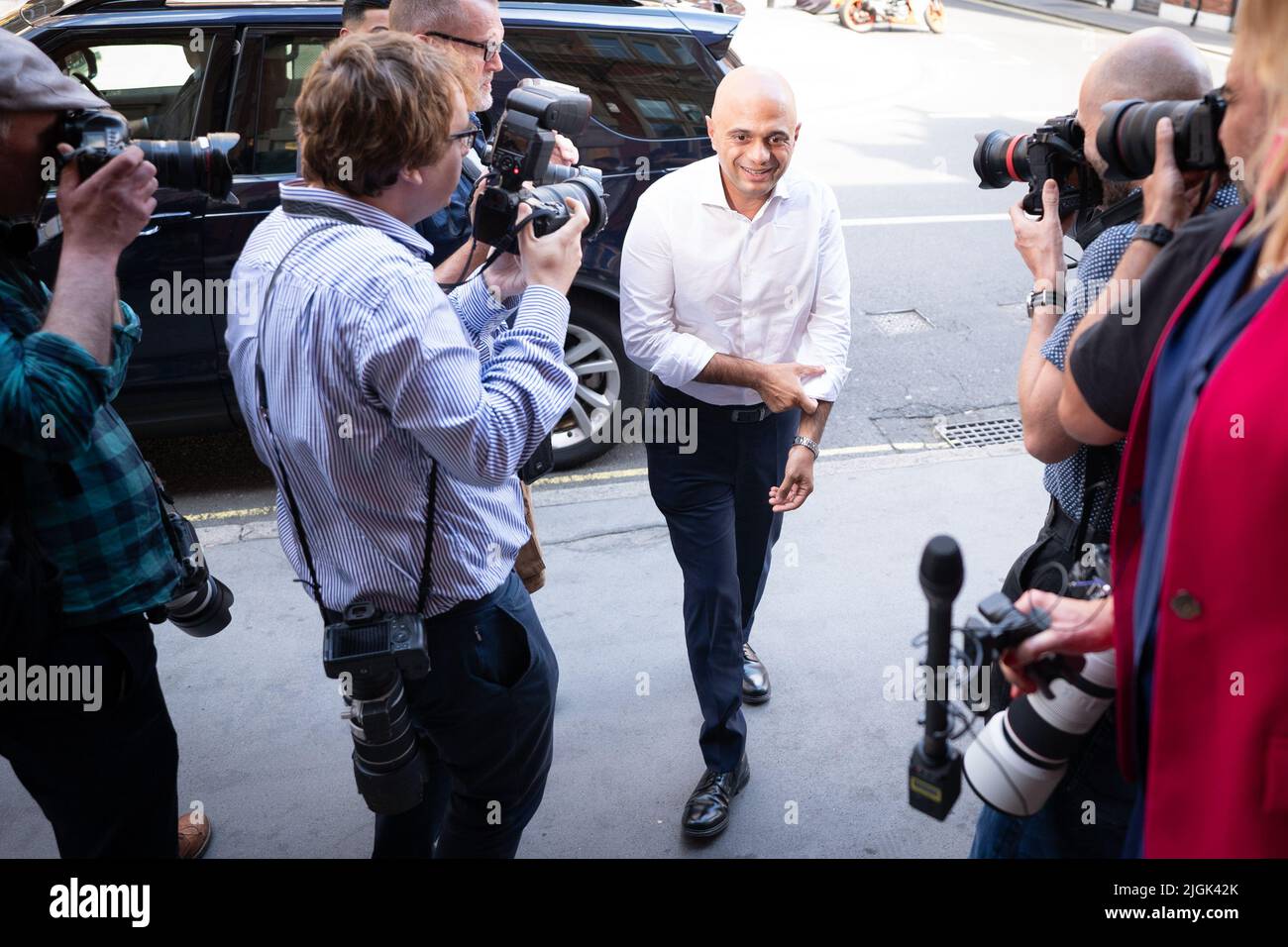 Sajid Javid attends the launch of his campaign to be Conservative Party leader and Prime Minister, at the Cinnamon Club in London. Picture date: Monday July 11, 2022. Stock Photo