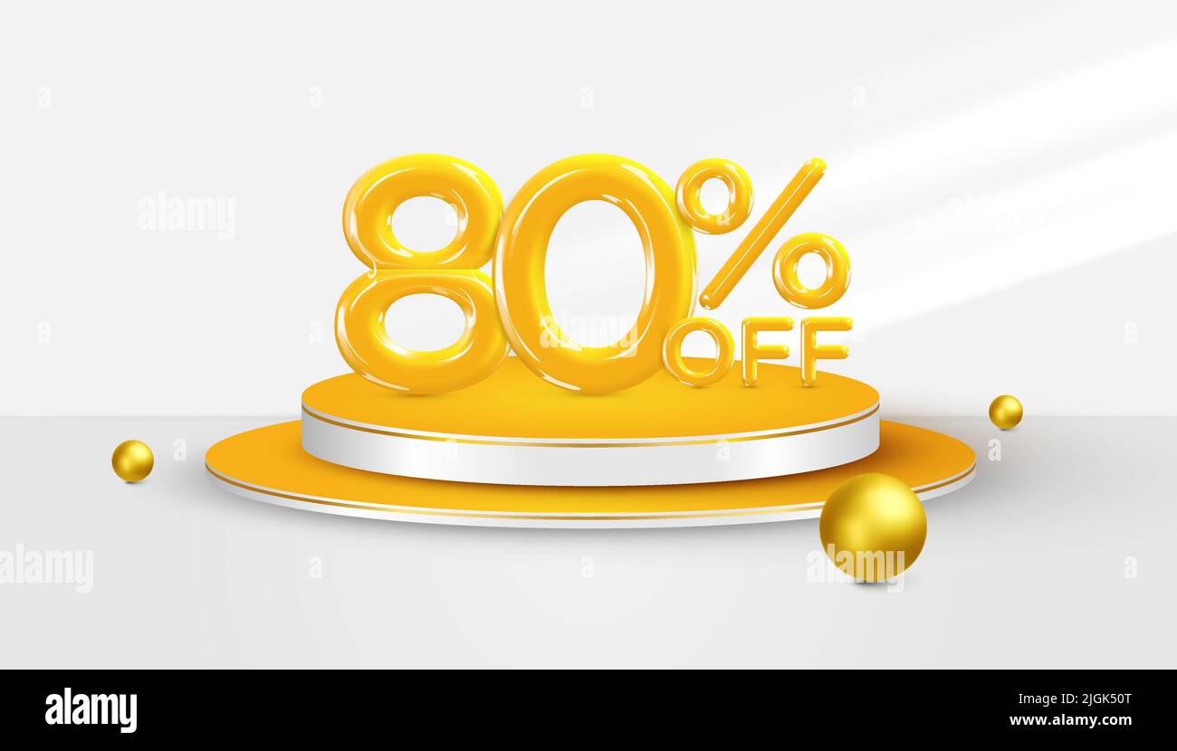 80 percent Off. 3d Eighty percent bonus symbol on a podium stage. Sale banner or poster design. Vector illustration. Stock Vector