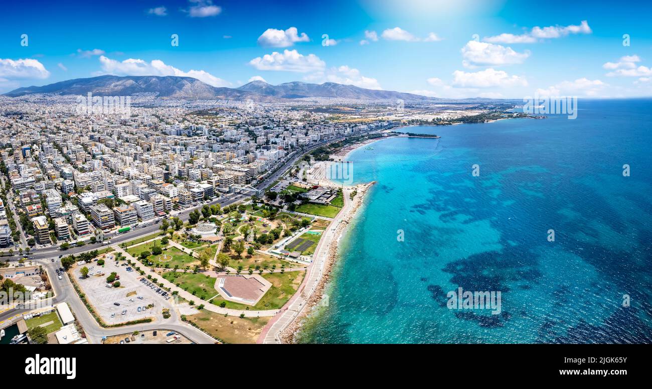 Aerial view of the Kalamaki area at the south Athens Riviera Stock