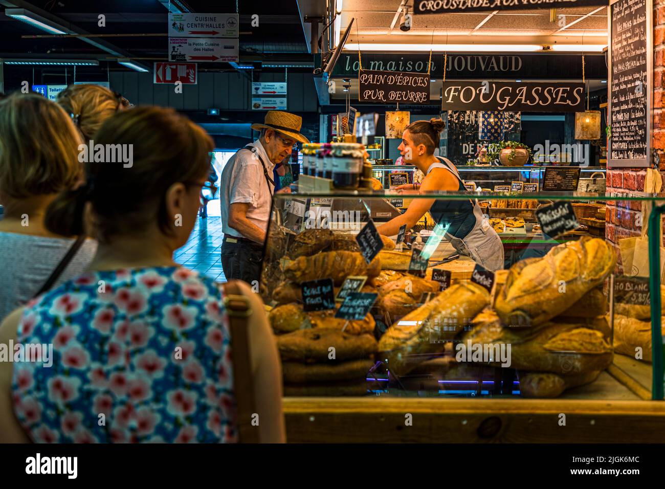 Bread sale in the market hall of Avignon, France Stock Photo