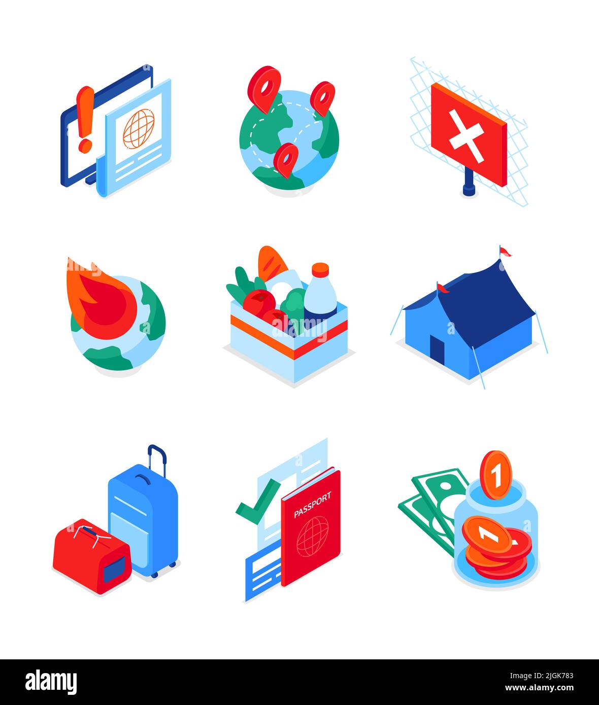 Refugee issues - colored vector flat design style banner Stock Vector