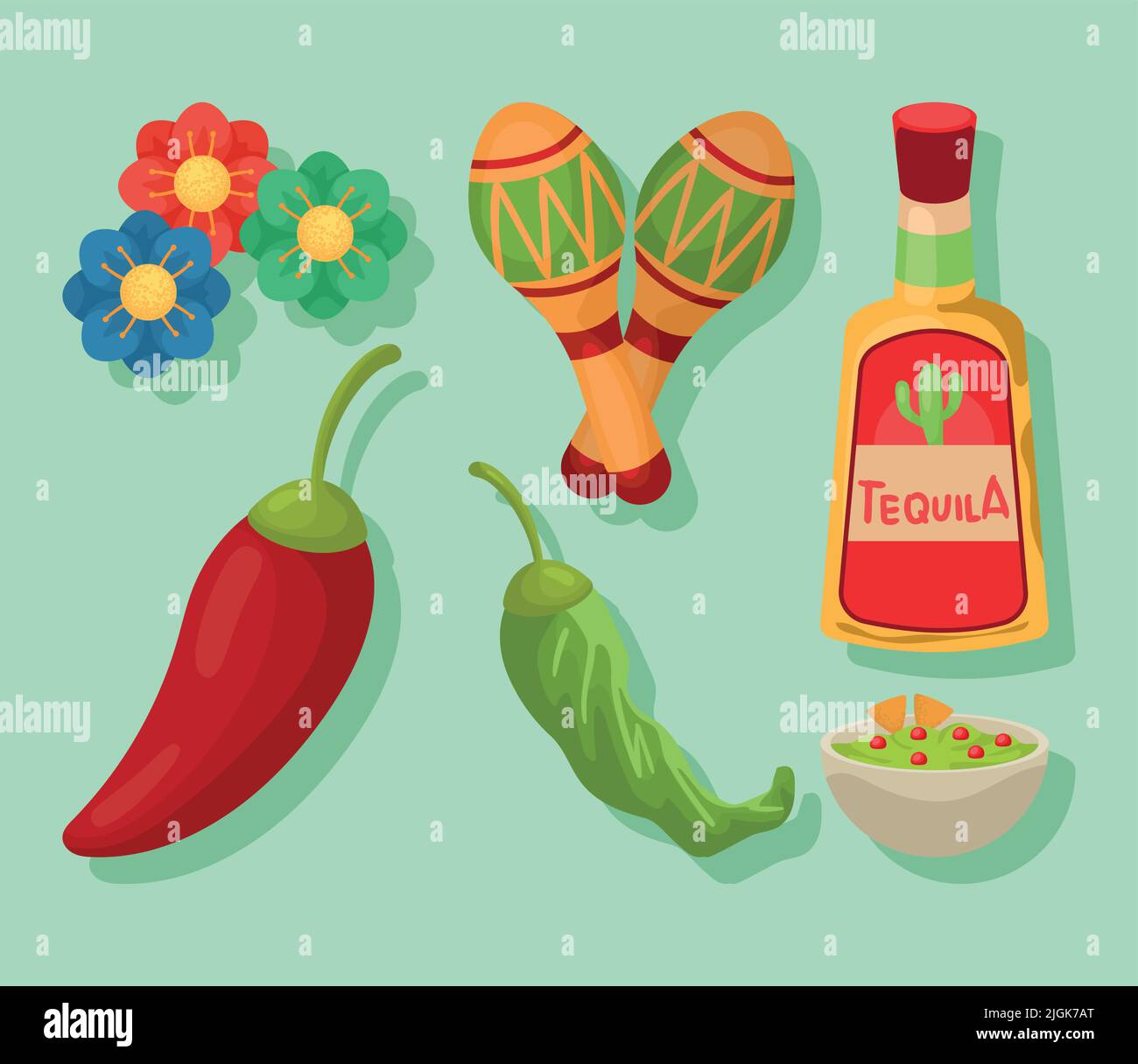 six-mexican-culture-icons-stock-vector-image-art-alamy