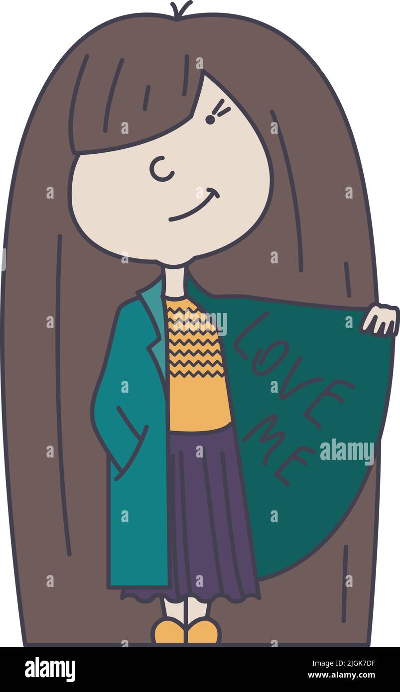 illustration of a little girl with long brown hair Stock Vector