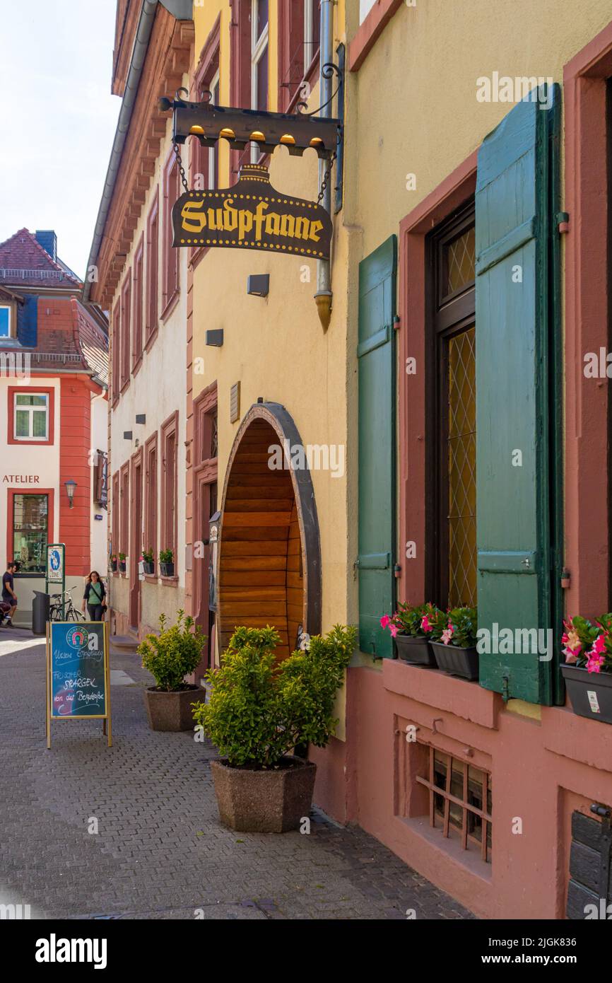 Heidelberg, Germany: June, 2. 2022: The Restaurant Sudpfanne (Translation: Brewing kettle) in Heidelberg. A traditional restaurant and hotel. Stock Photo