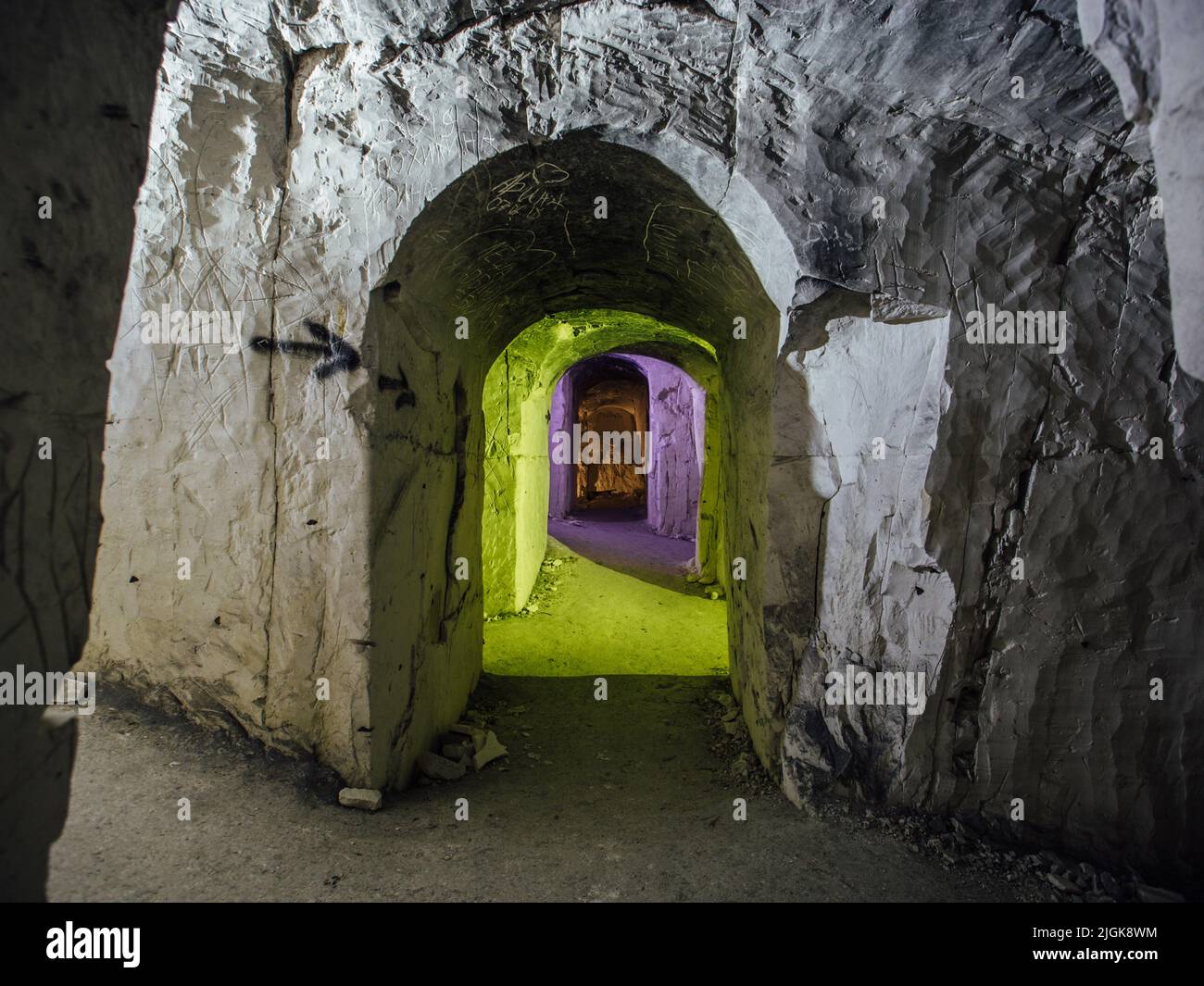 Dark creepy abandoned underground chalky cave temple Stock Photo Alamy