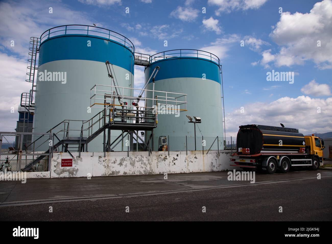 Storage tanks, Mallaig, Scotland Stock Photo
