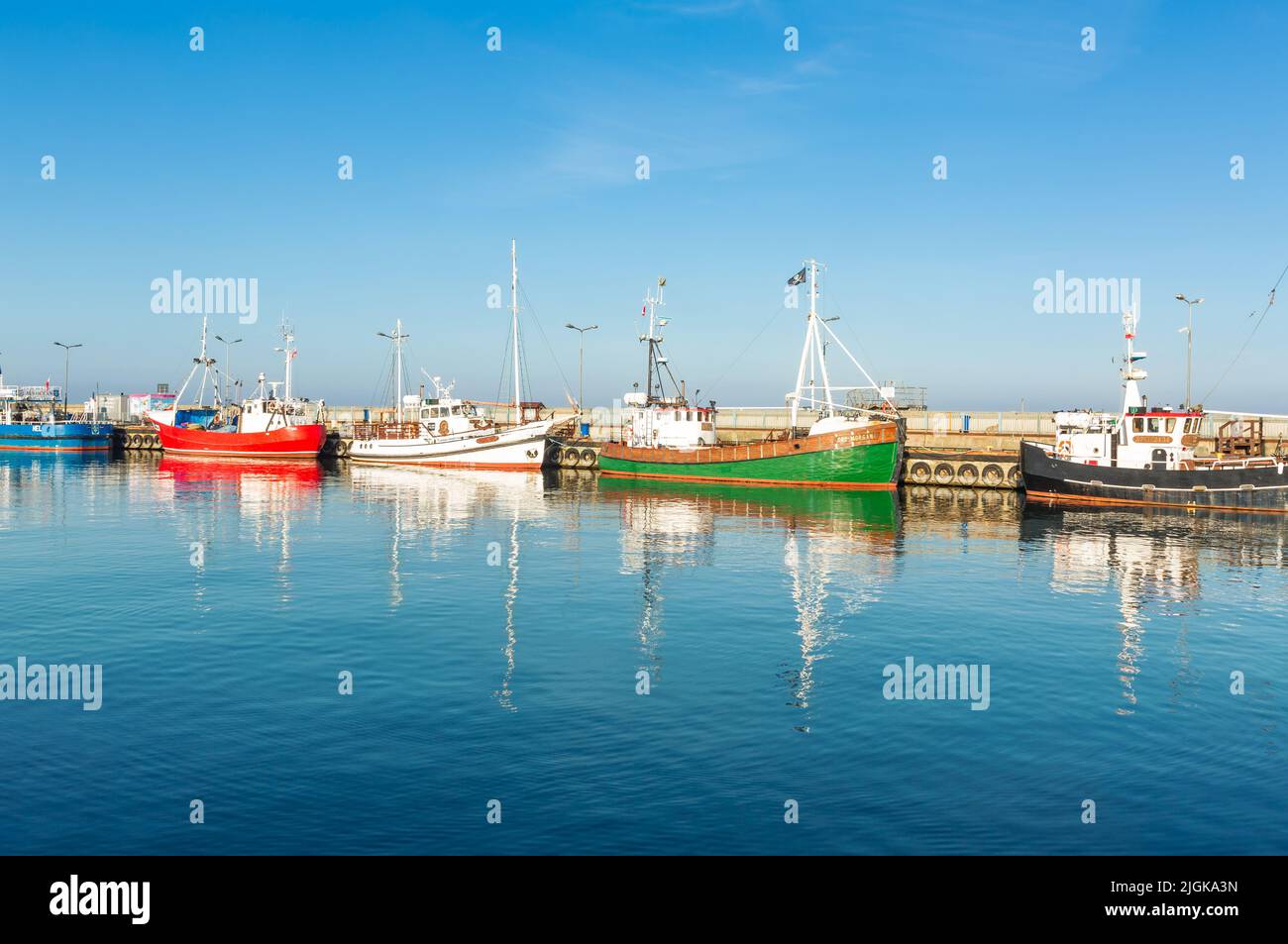 May, 02, 2022 Port, town harbour  with  fishing boats in Hel town. Hel, Hel Peninsula, Baltic Sea, Pomerania, Poland Stock Photo