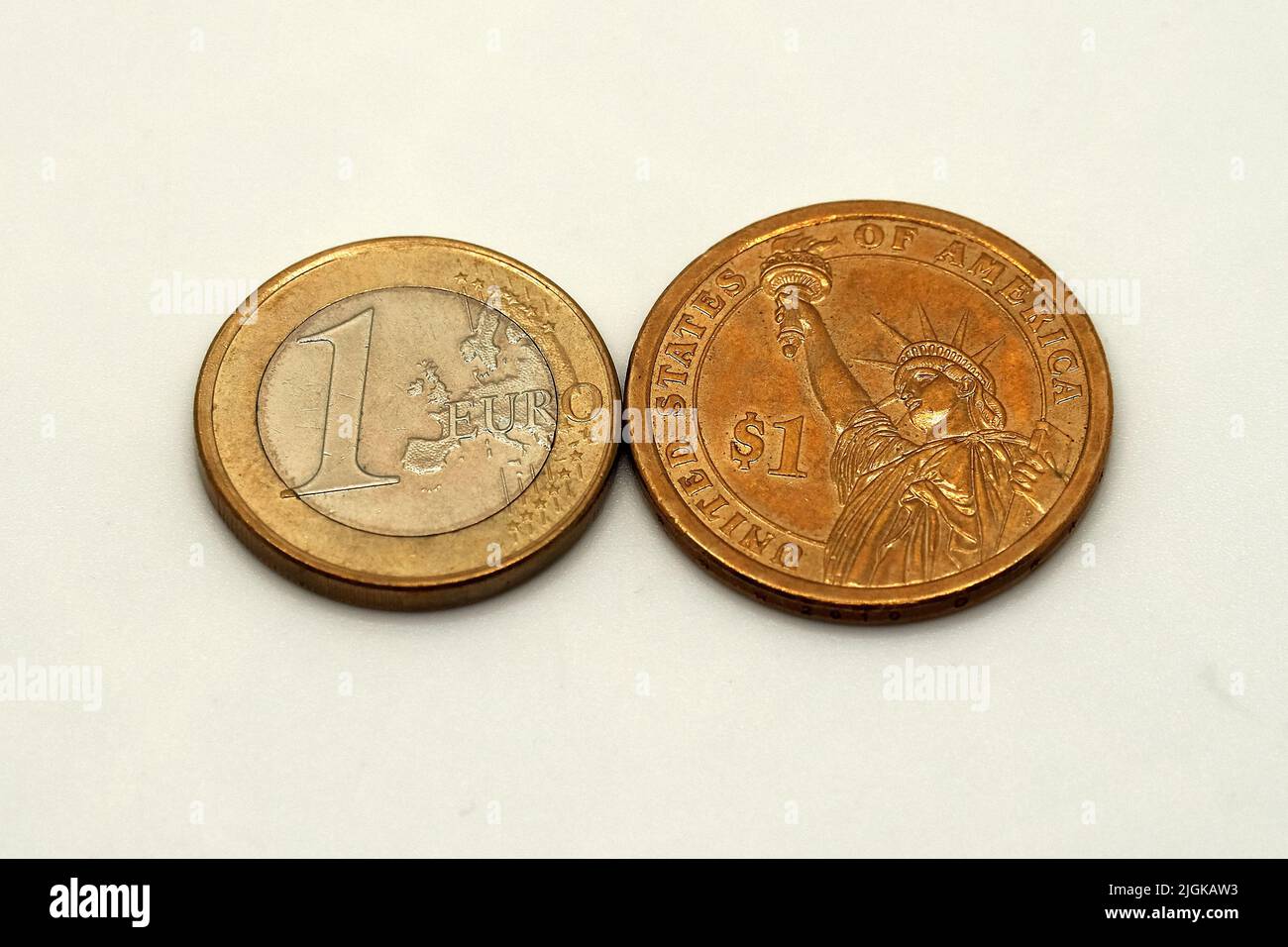 One Euro coin - One dollar coin, EUR, European Union, United States dollar,  USD, USA Stock Photo - Alamy