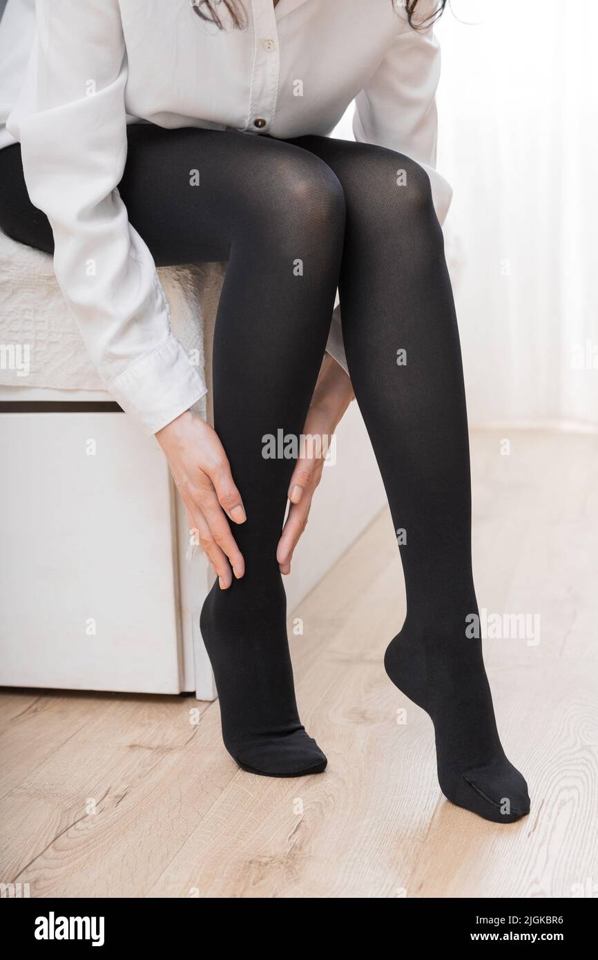 Beautiful Female Legs Thick Black Tights Stock Photo 457501897
