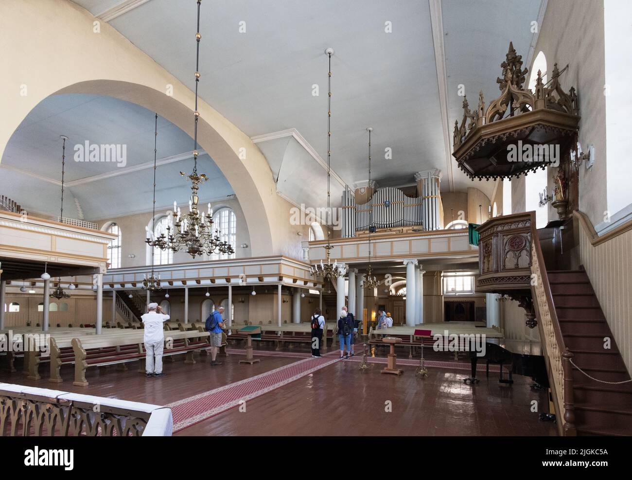People in The Elizabeth Church interior, an 18th century Lutheran church in Parnu, Estonia Europe Stock Photo