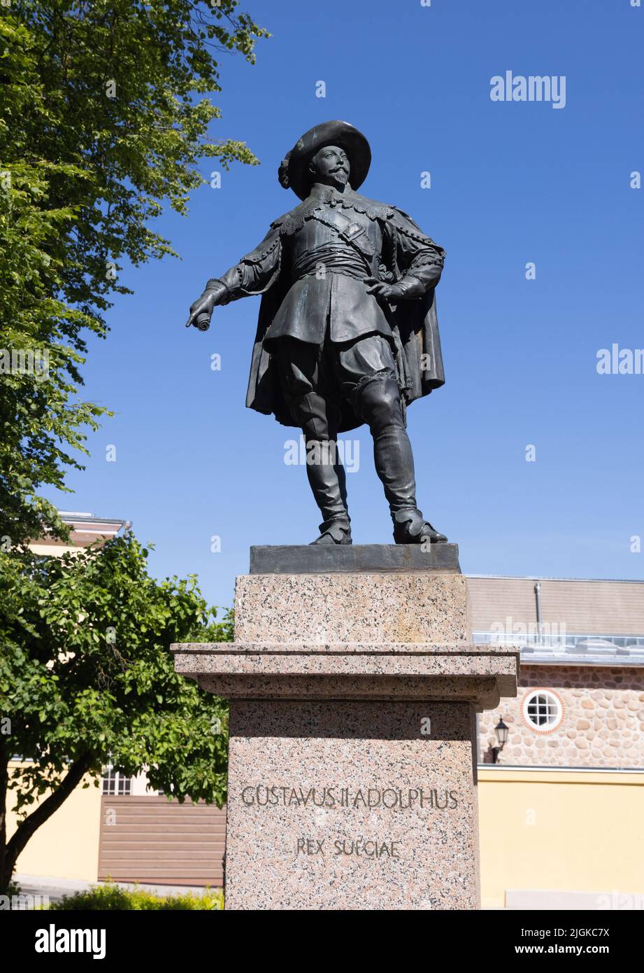 Statue of Gustavus Adolphus, King of Sweden in the 1600s, Tartu, Estonia, Europe Stock Photo