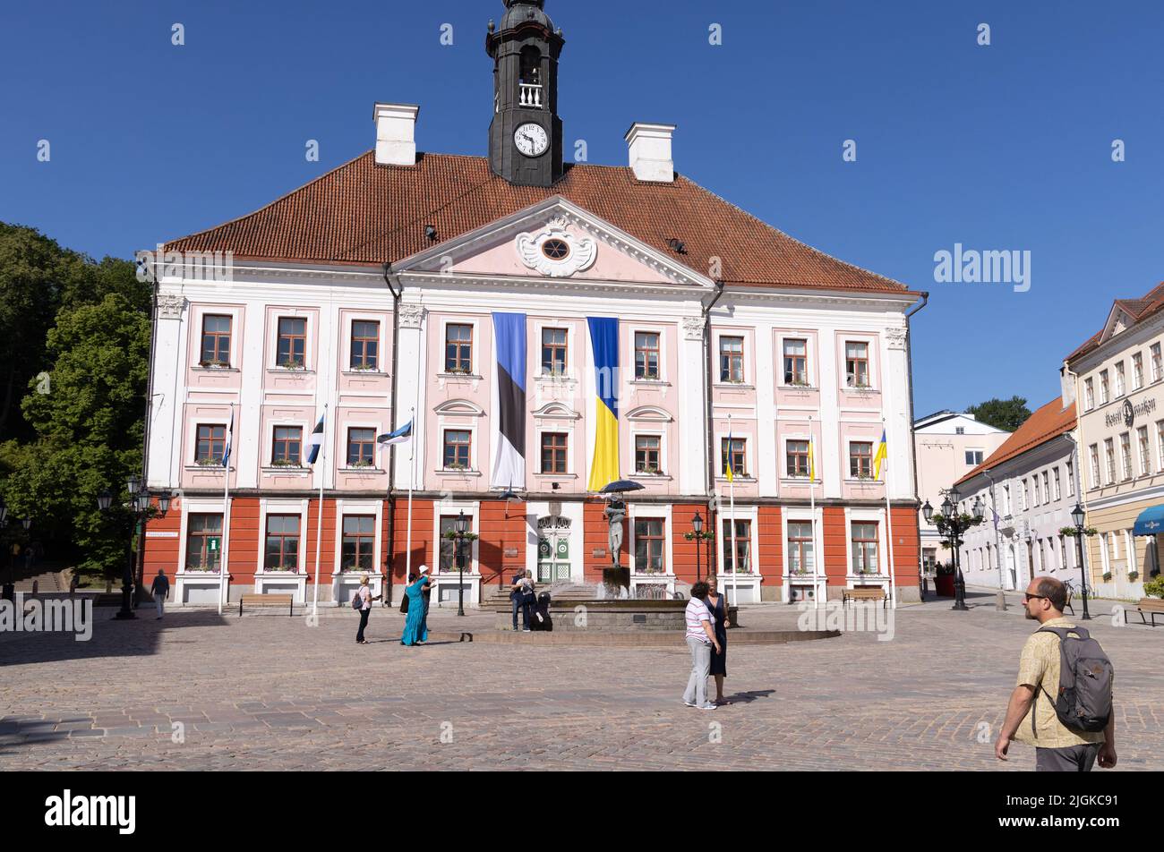 Tartu Town Hall an 18th century building in Tartu Town Hall Square, in summer, Tartu Estonia Europe Stock Photo