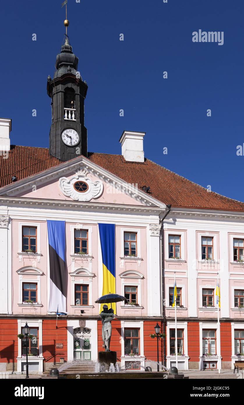 Tartu Town Hall an 18th century building in Tartu Town Hall Square, in summer, Tartu Estonia Europe Stock Photo
