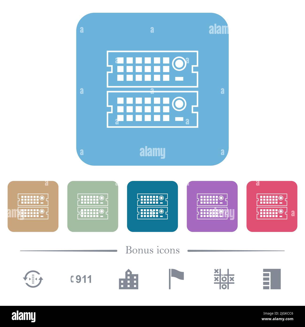 Rack servers outline white flat icons on color rounded square ...