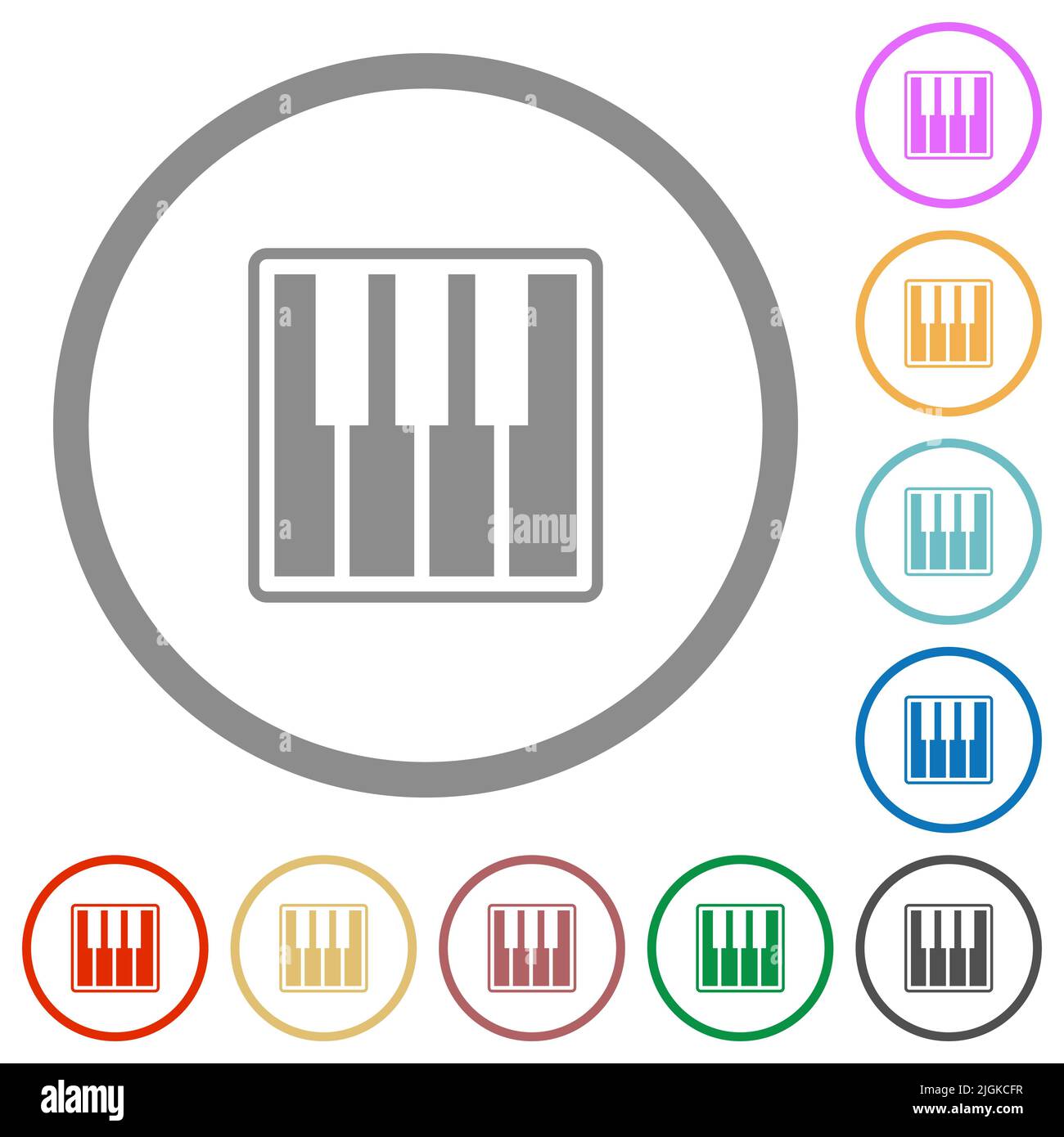 Piano keyboard alternate flat color icons in round outlines on white ...