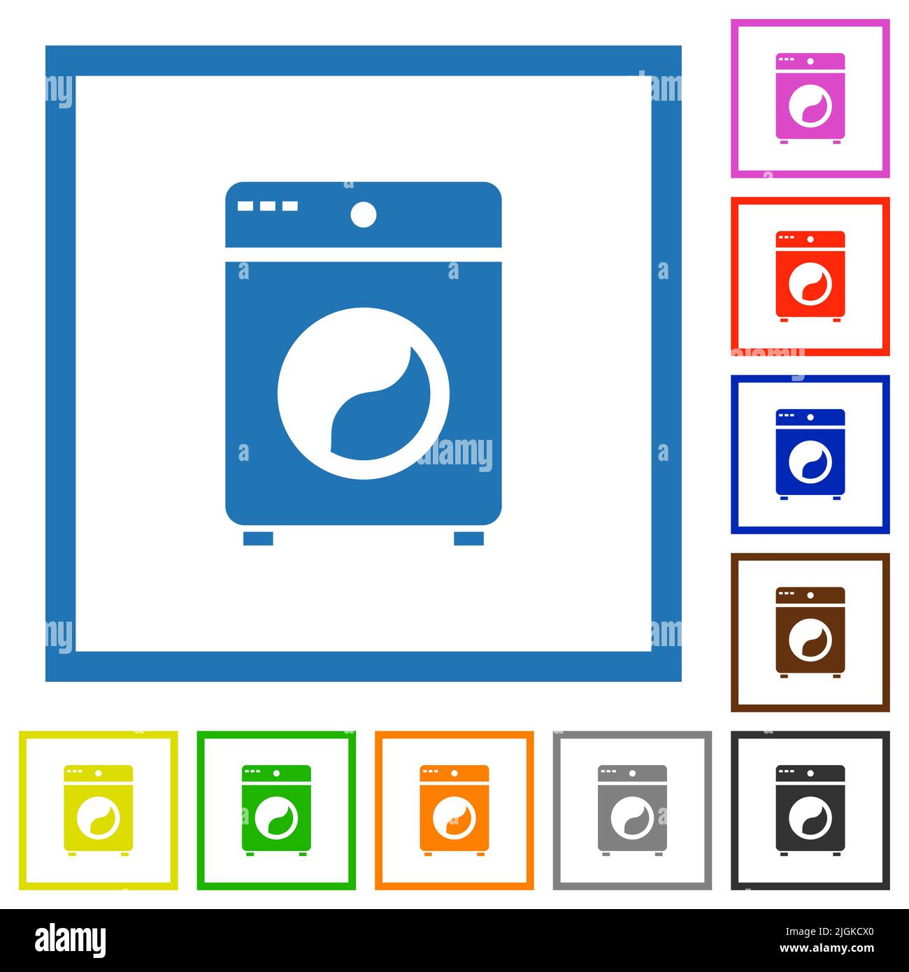 Washing machine flat color icons in square frames on white background