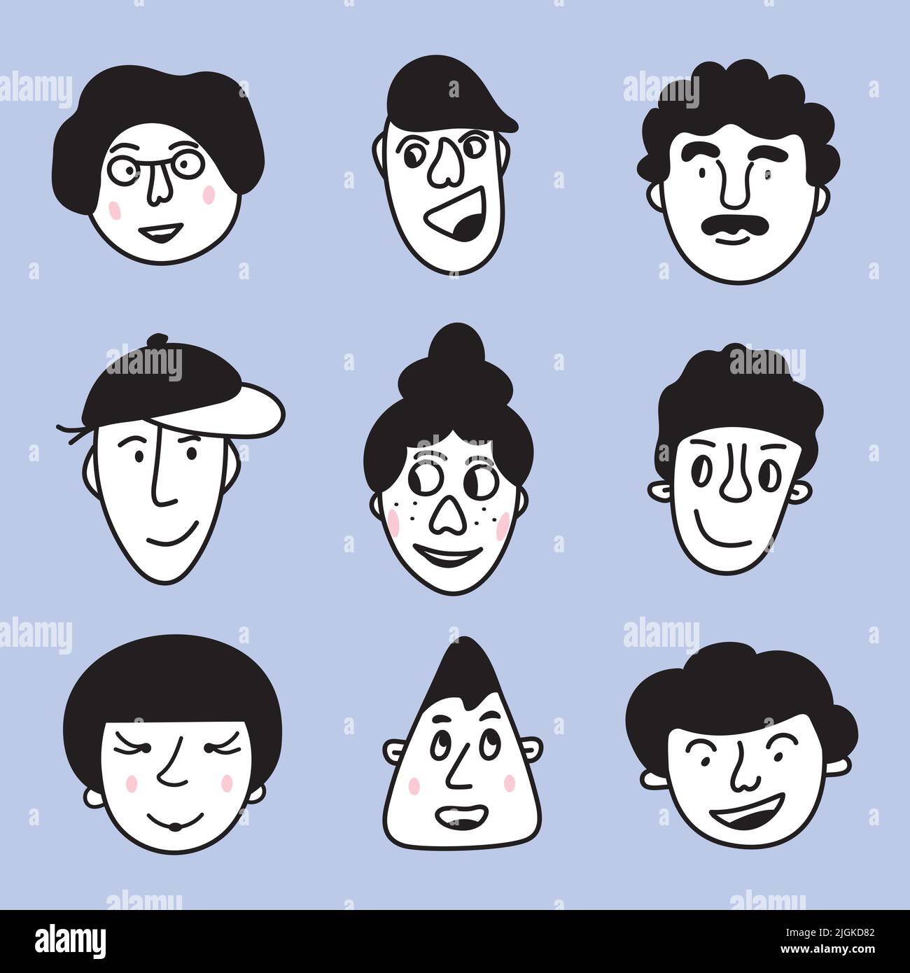 Set of heads of different characters, avatar or portrait for ...