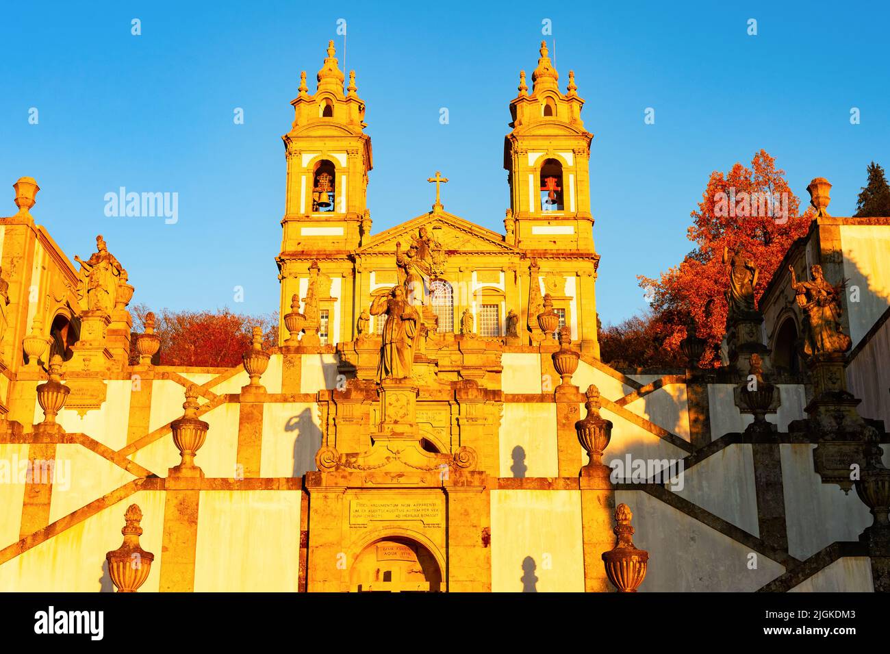 Bom Jesus do monte, baroque church sunset view, Braga, Portugal Stock Photo
