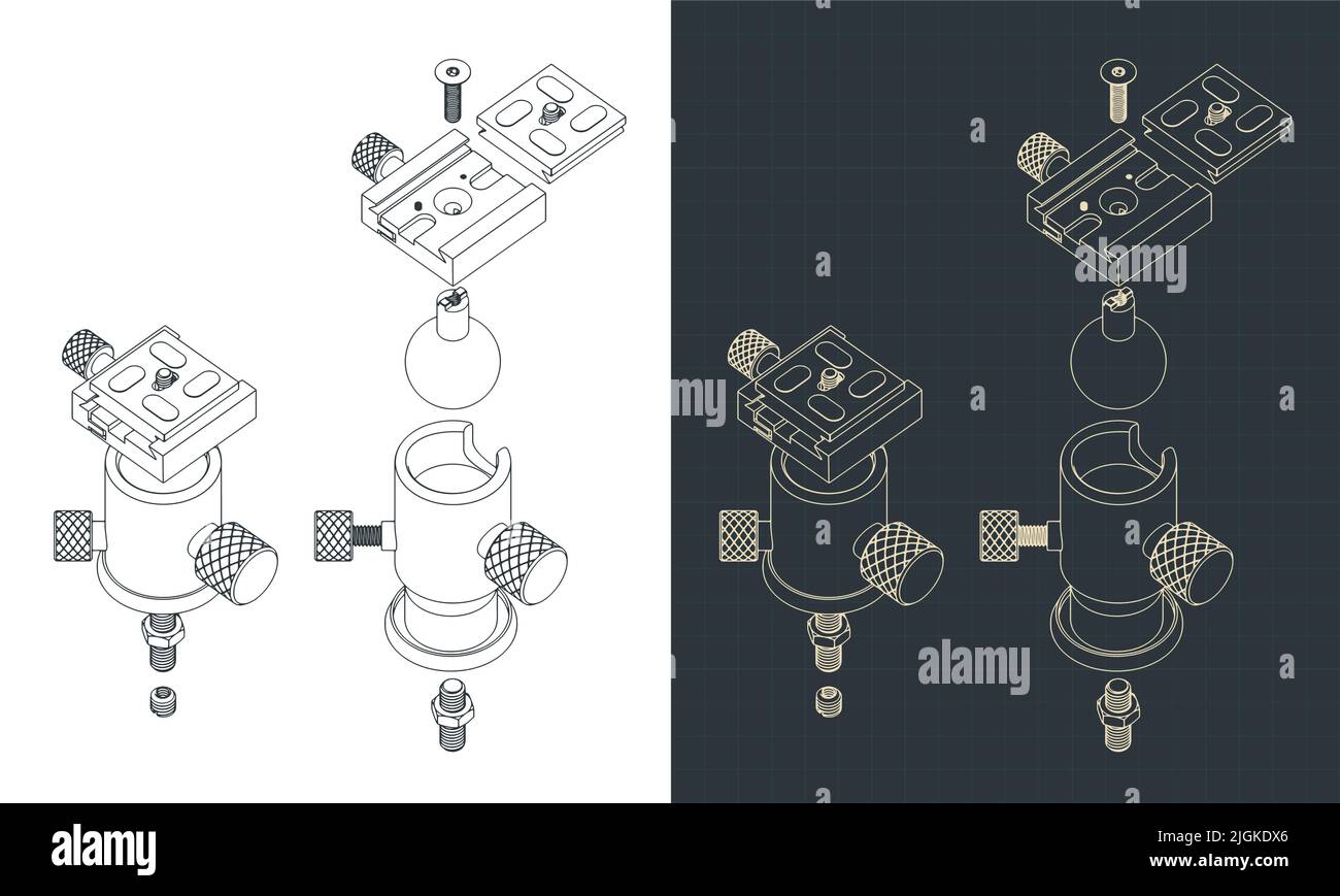 Stylized vector illustrations of isometric drawings of tripod ball head ...