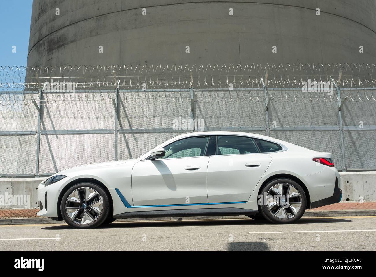 Hong Kong, China May 16 , 2022 : BMW i4 2022 Test Drive Day May 16 2022 in Hong Kong. Stock Photo