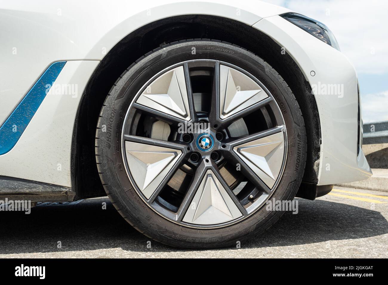 Hong Kong, China May 16 , 2022 : BMW i4 2022 Wheel May 16 2022 in Hong Kong. Stock Photo
