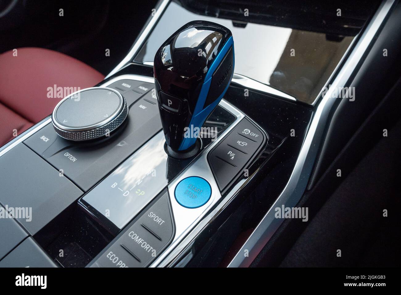 Hong Kong, China May 16 , 2022 : BMW i4 2022 Gear Stick May 16 2022 in Hong Kong. Stock Photo