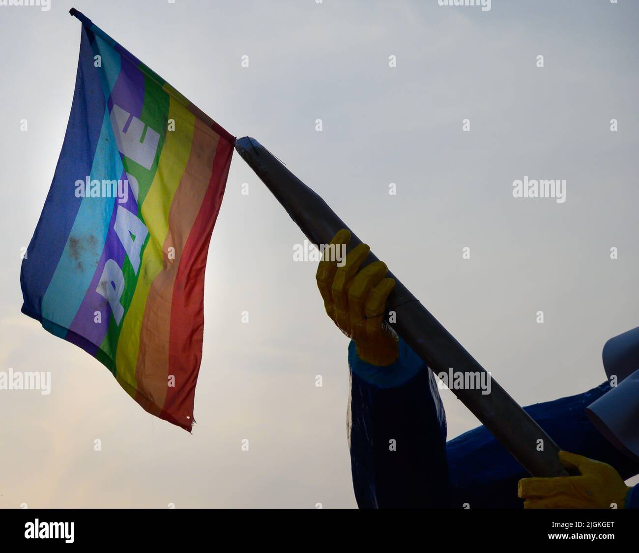 Rainbow flag waving for peace in Ukraine Stock Photo
