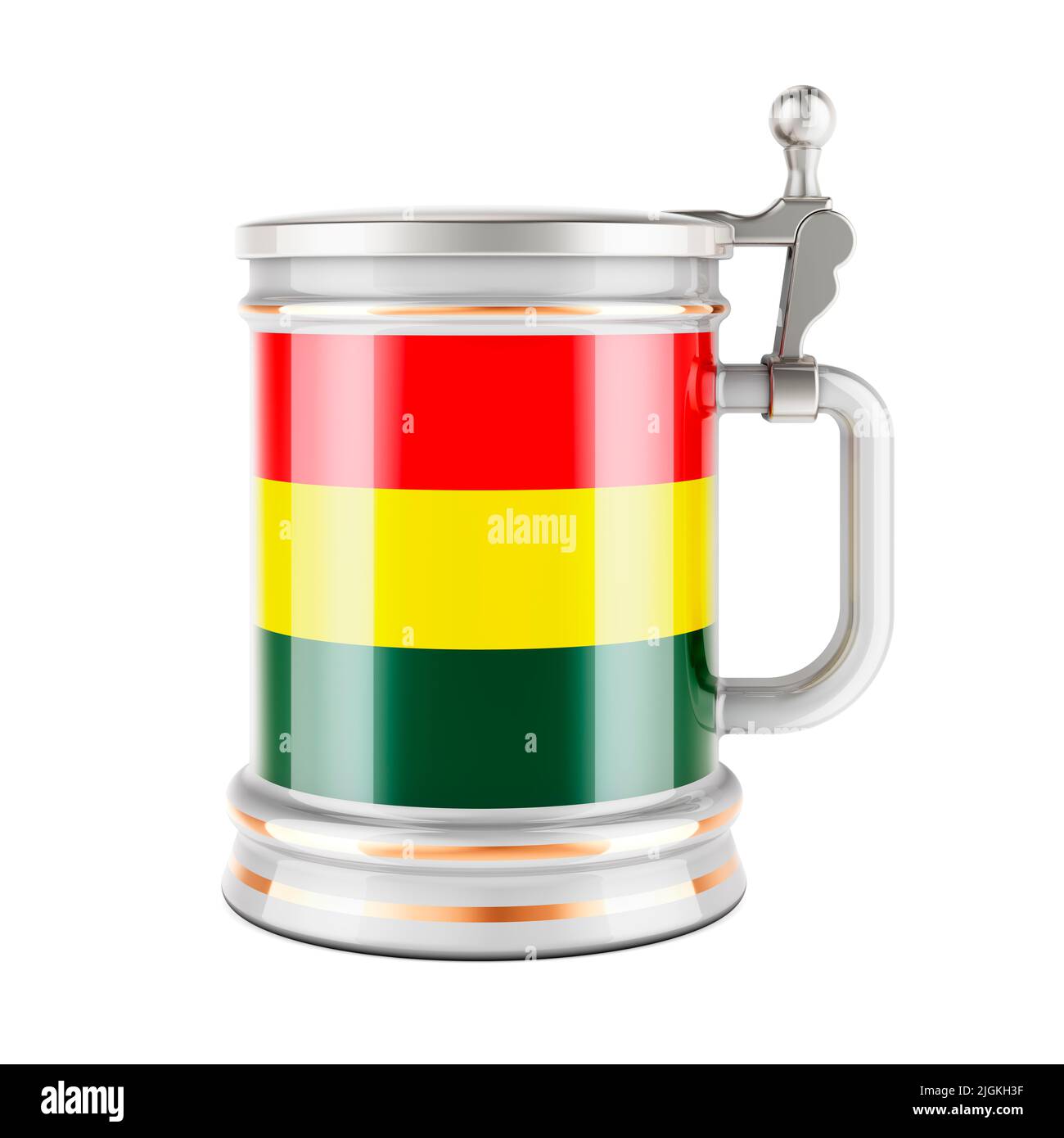 Beer mug with Bolivian flag, 3D rendering isolated on white background ...