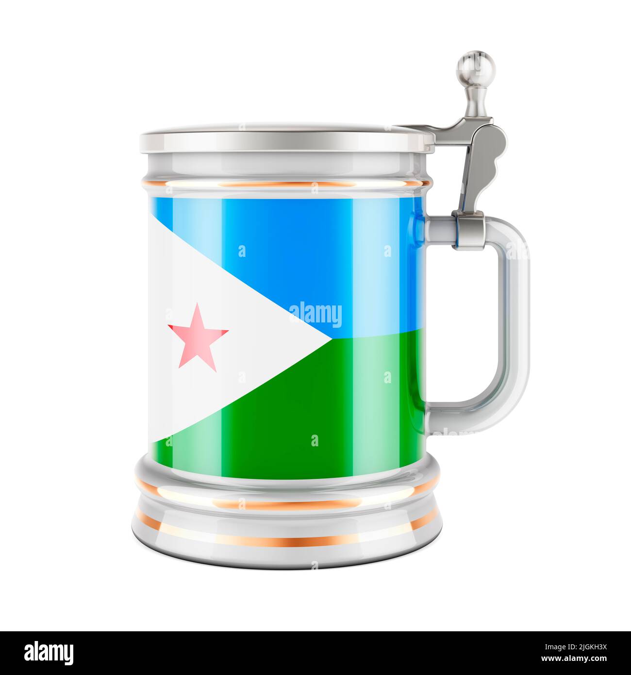 Beer mug with Djiboutian flag, 3D rendering isolated on white background Stock Photo