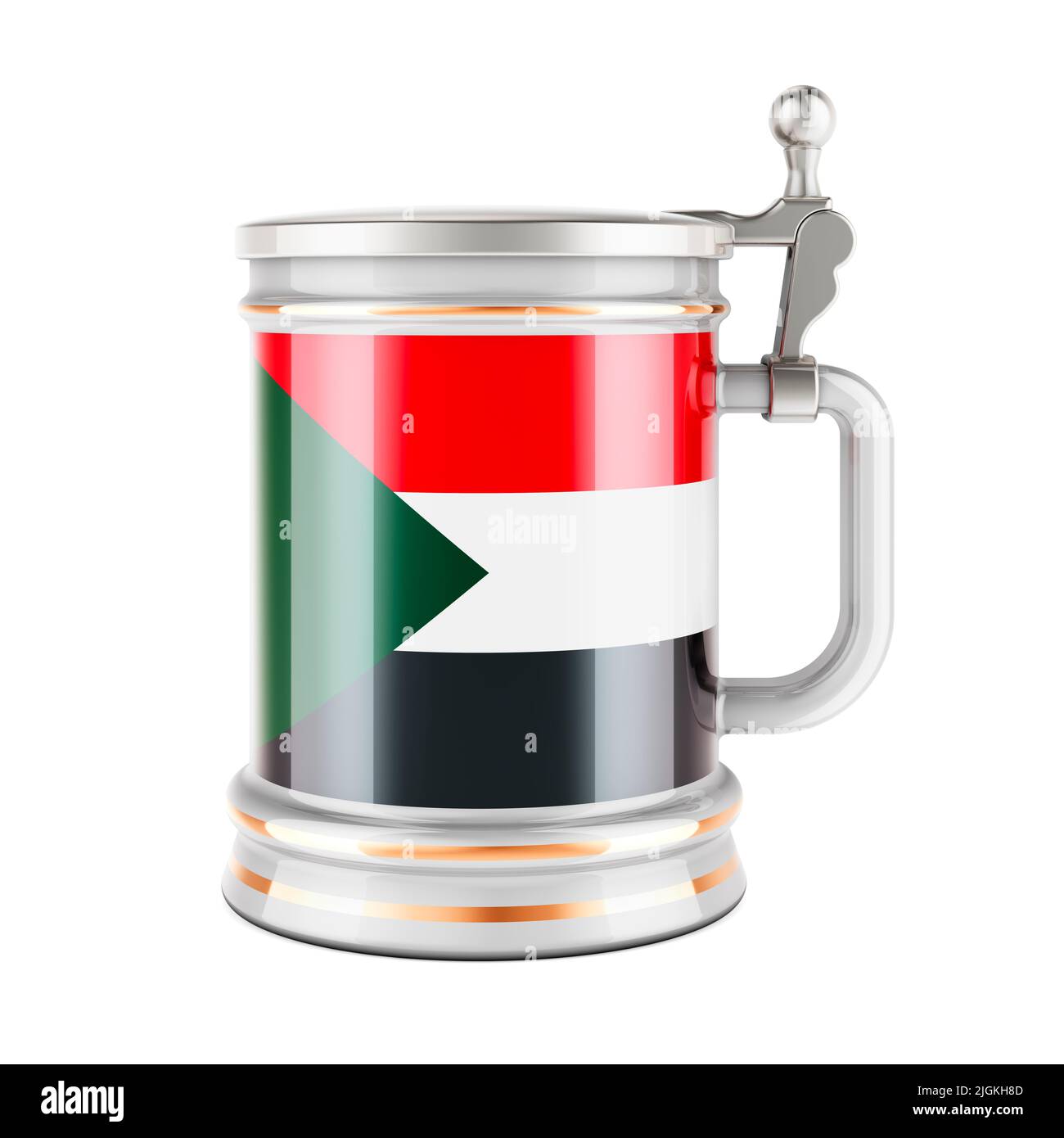 Beer mug with Sudanese flag, 3D rendering isolated on white background Stock Photo