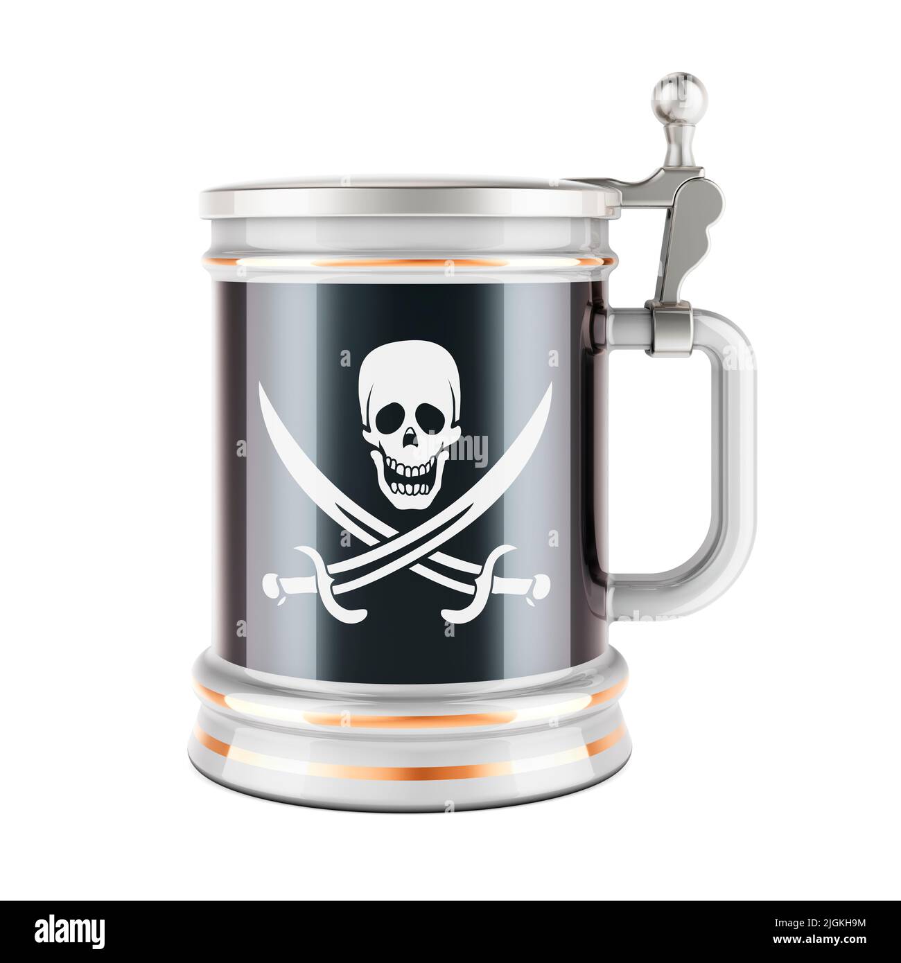Beer mug with piracy flag, 3D rendering isolated on white background ...