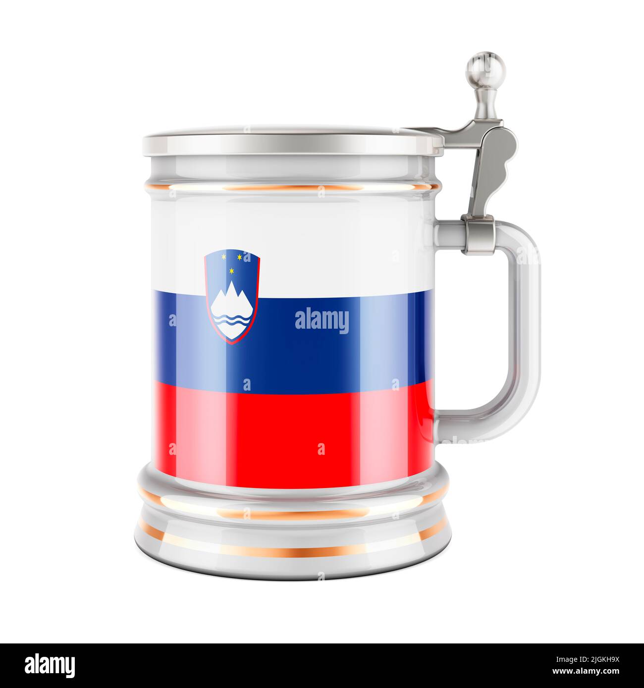 Beer mug with Slovenian flag, 3D rendering isolated on white background Stock Photo