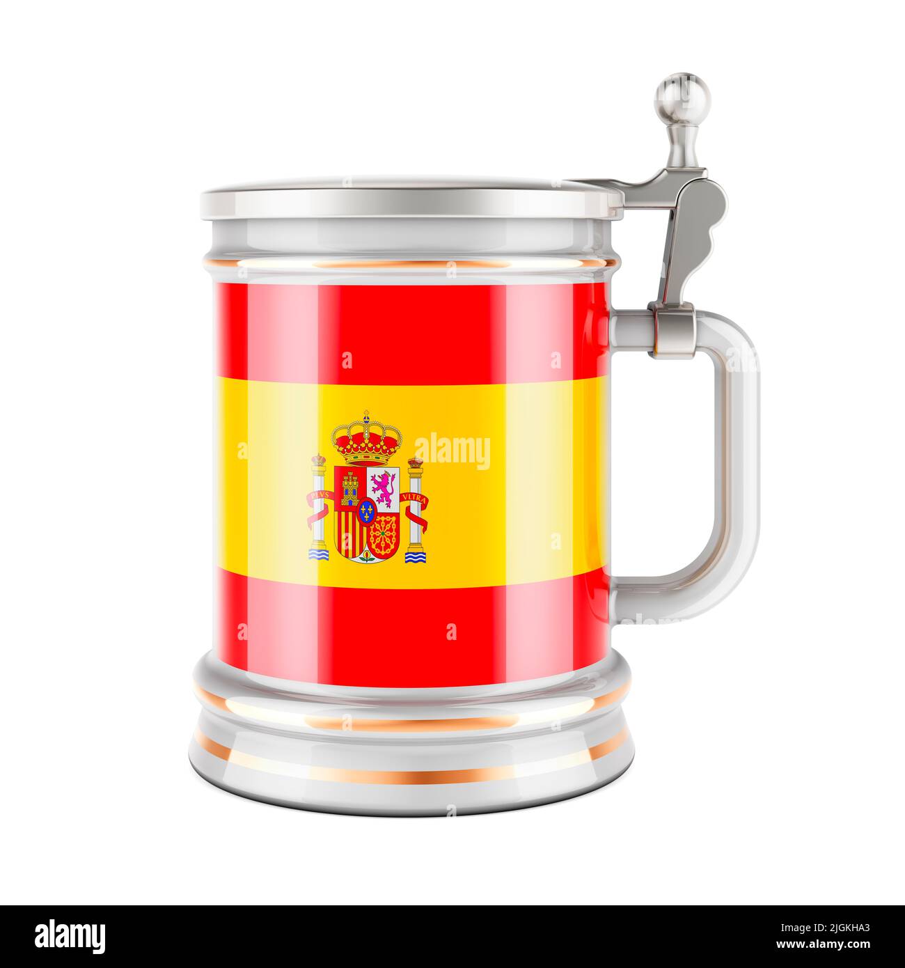 Beer mug with Spanish flag, 3D rendering isolated on white background
