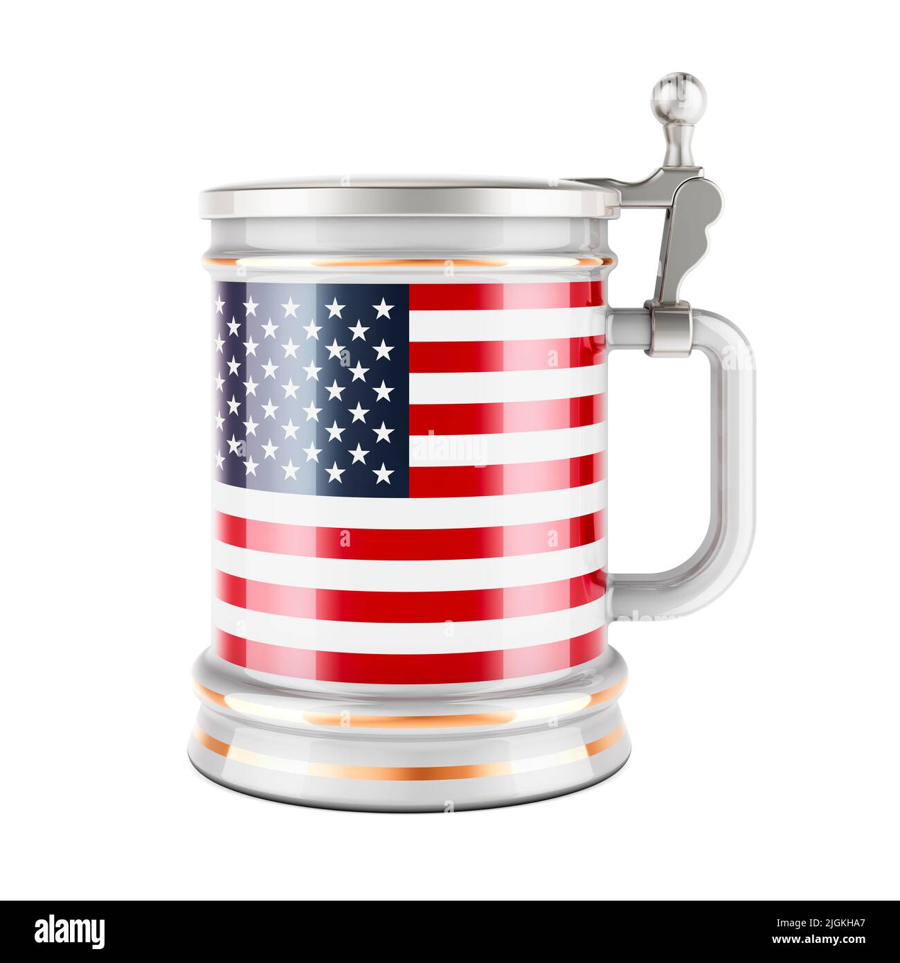 Beer mug with the United States flag, 3D rendering isolated on white background Stock Photo