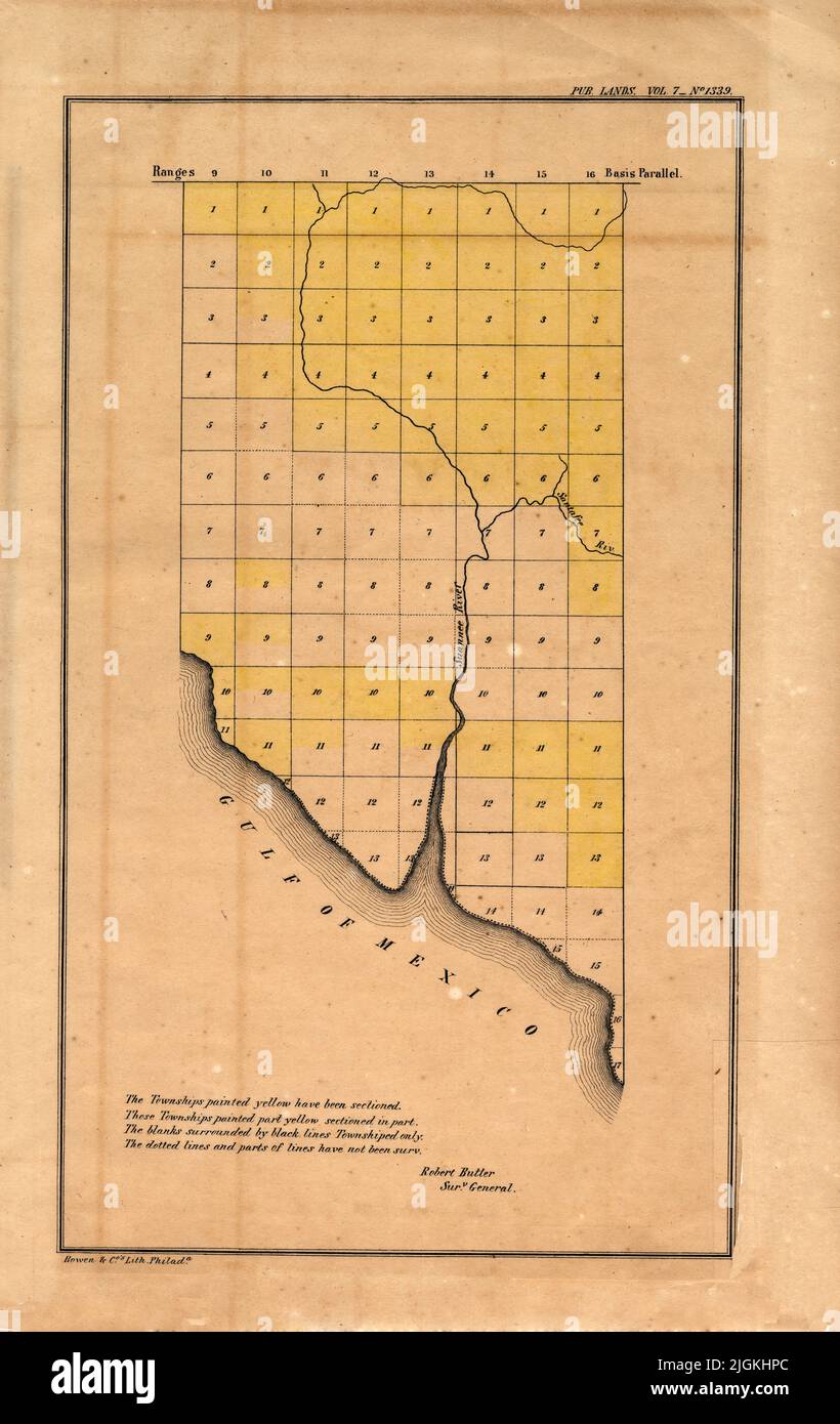 Map of Townships of Northeast Section of Florida, 1857, by Robert Butler Stock Photo